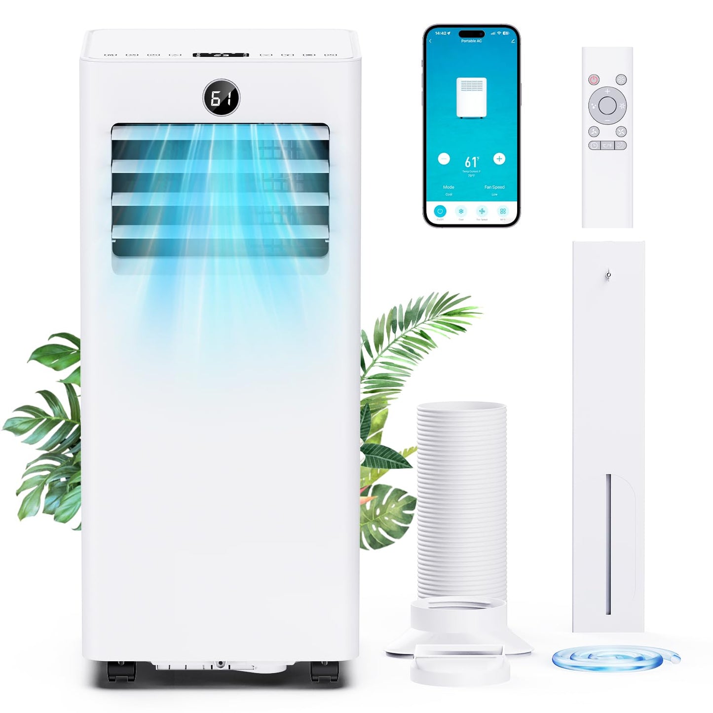 Portable Air Conditioners 8000 BTU, Quiet Air Conditioner with WiFi/App Control, 24H Timer, Dehumidifier, Fan, Cooling, Sleep Modes 4-in-1 AC Unit for Room with Window Kit, for Bedroom/Office, White