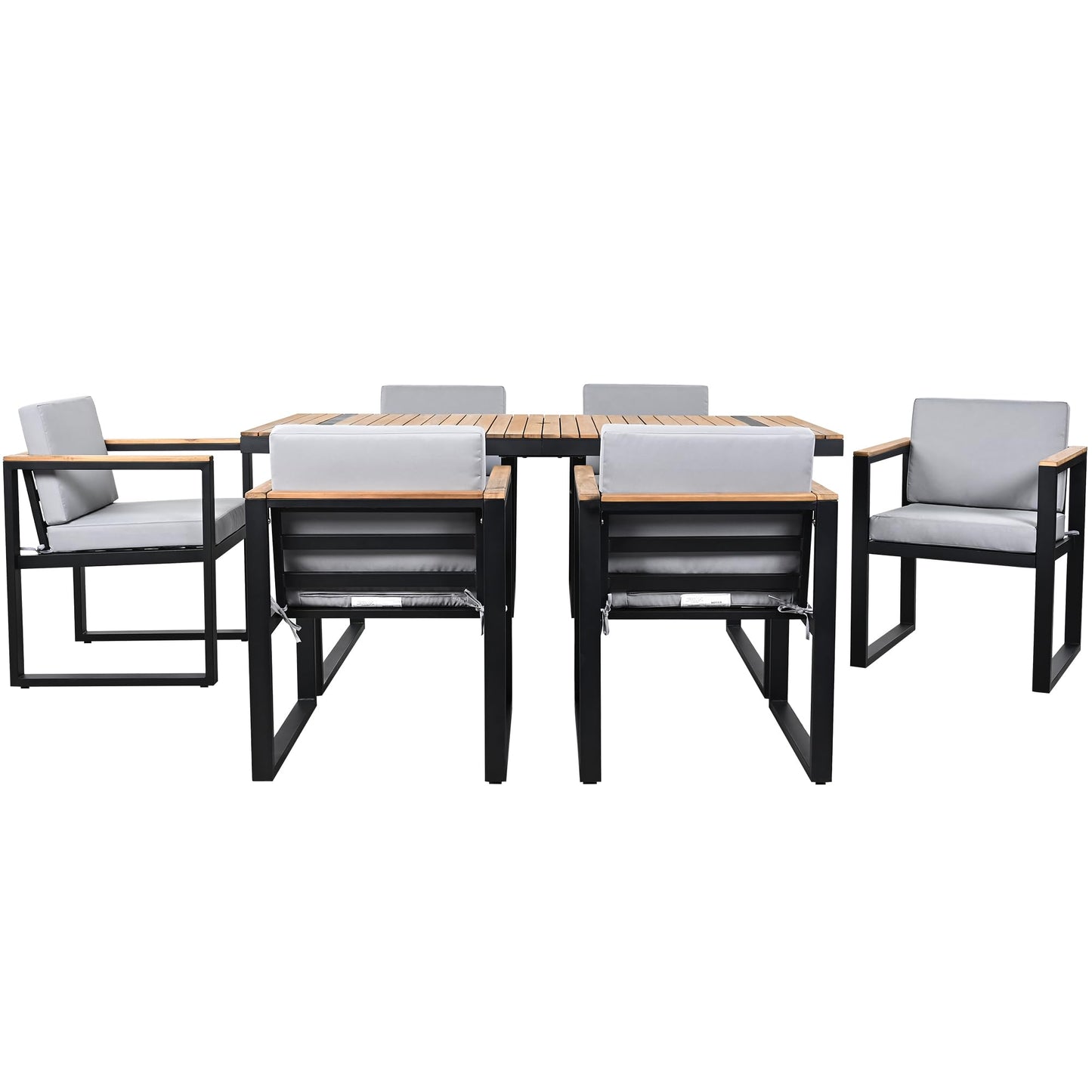 Outdoor Patio Sofa Set 4-Piece with Cushions, Woven Rope Design Seating, Acacia Wood & Steel Frame, Water-Resistant Fabric, 3-Seat Couch, Chairs & Dual-Layer Coffee Table for Garden Balcony, Grey
