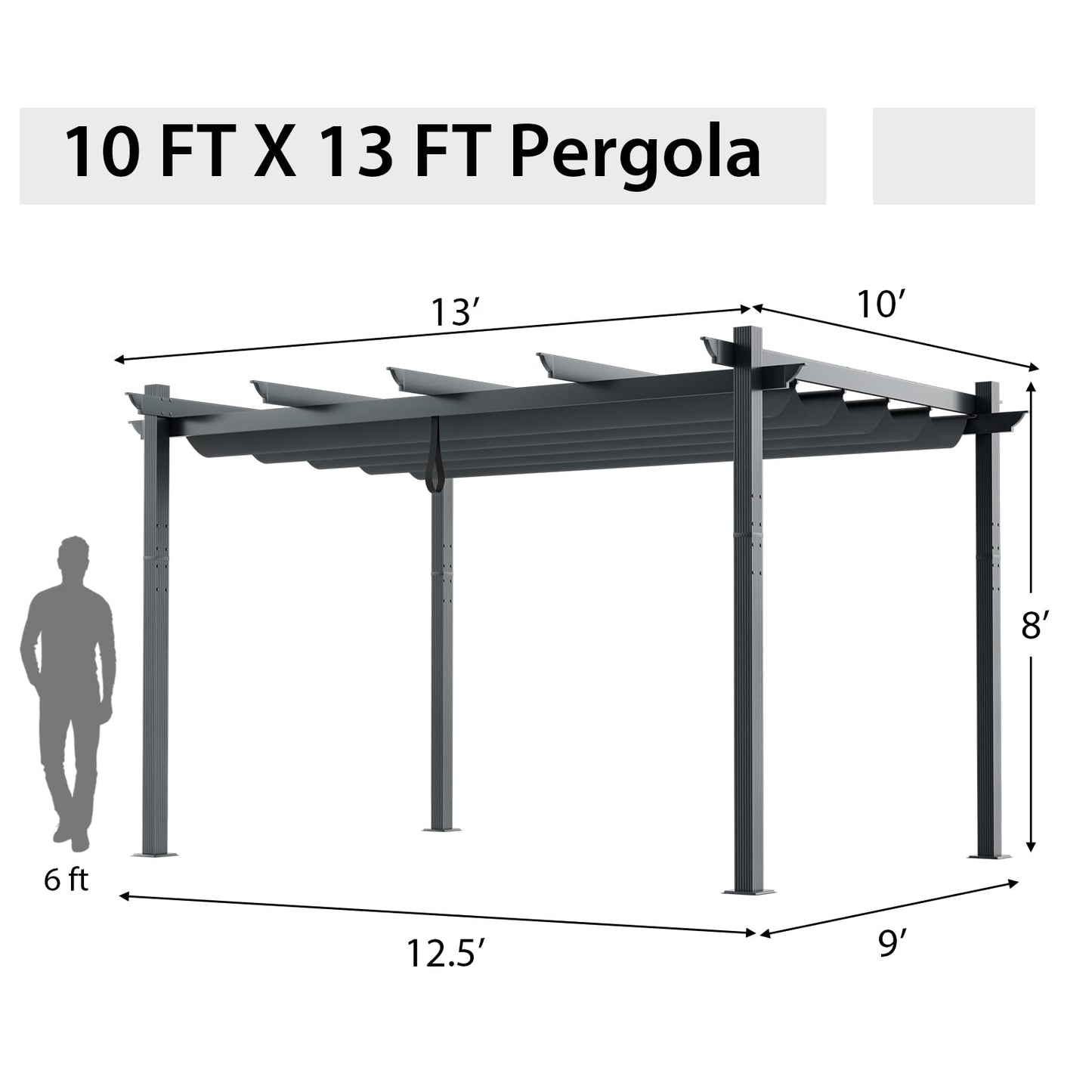 Tangkula 10x13 Ft Pergola, Heavy-Duty Aluminum Outdoor Pergola with Retractable Sun Shade Canopy, Extra Large Patio Shelter Pavilion, Metal Pergola Structure for Deck, Porch, Garden, Yard