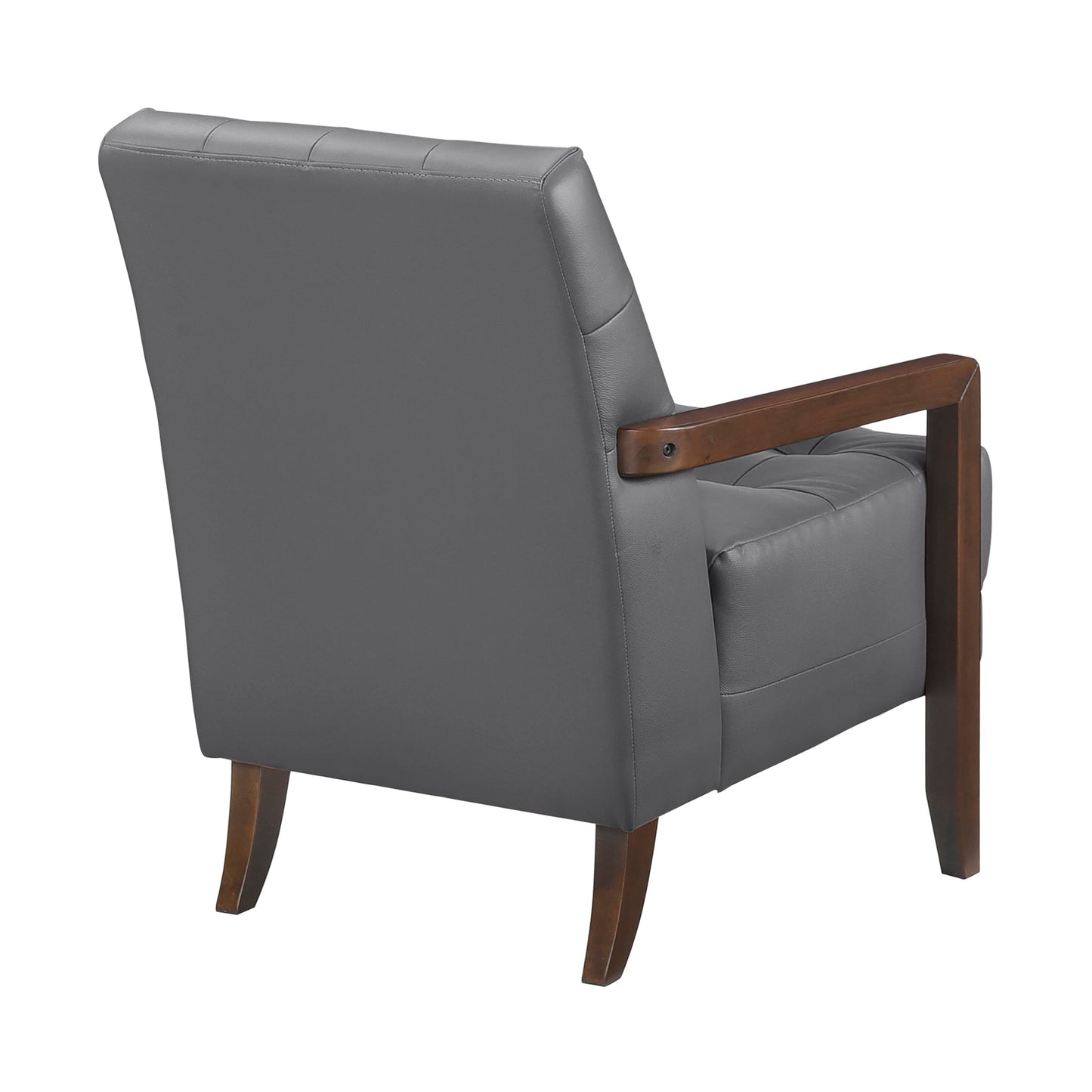 Lexicon Modern Accent Chair, Luxury Genuine Leather Match Living Room Chair with Tufted Cushions, Solid Wood Frame and Arm Rest, Comfy Upholstered Single Seat for Bedroom/Reading/Office, Dark Gray