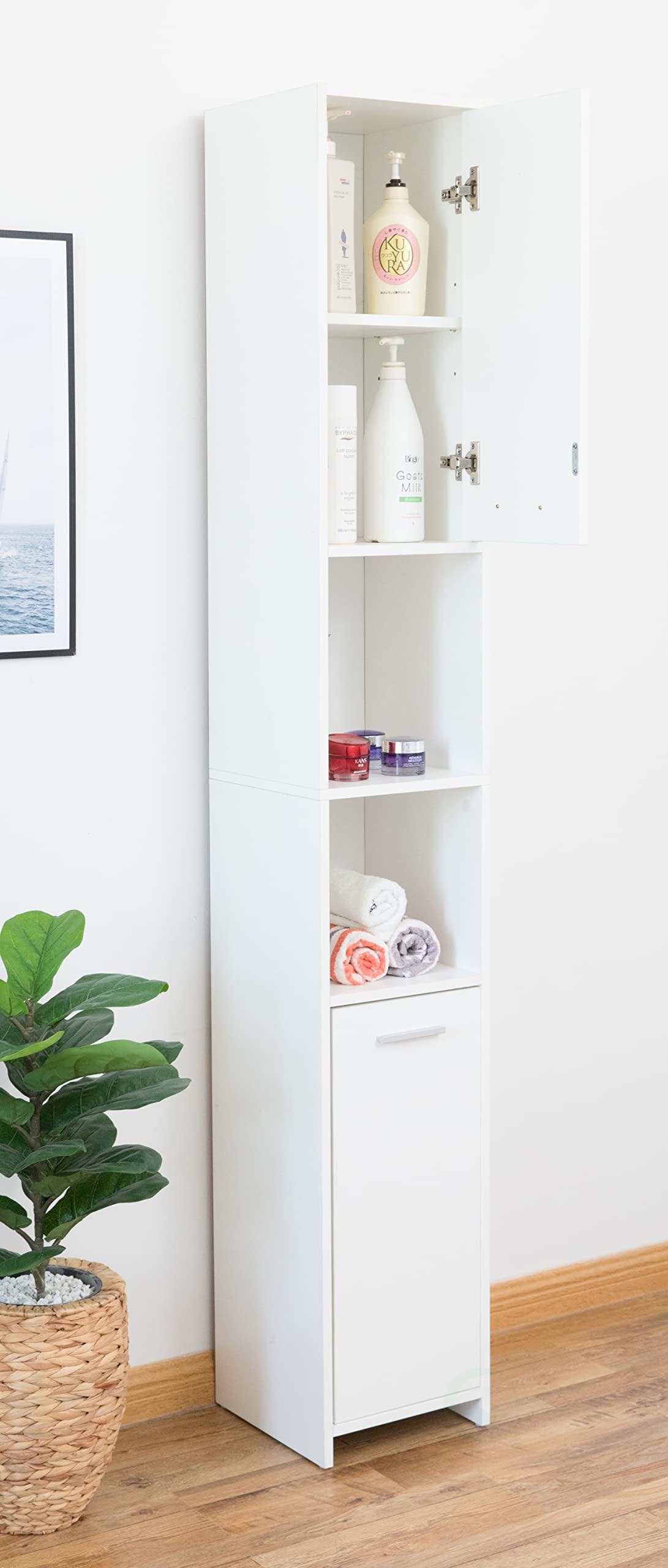 Versatile 77-Inch White Tall Storage Cabinet with 2 Doors and Adjustable Shelves, Linen Tower Cabinet, Bathroom Organizer and Storage, Kitchen Cabinet, Pantry Organizer, and Linen Closet
