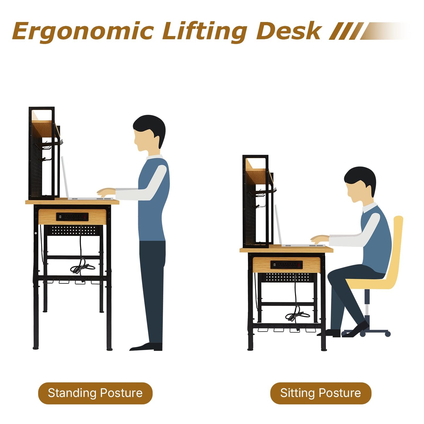 Zevemomo 48" Adjustable Height Workbench with Pegboard, Work Benches for Garage, Heavy Duty Wood Top Work Bench with Wheels, 2000 LBS Load Capacity, Rolling Work Table with Outlet Storage Shelf Hooks