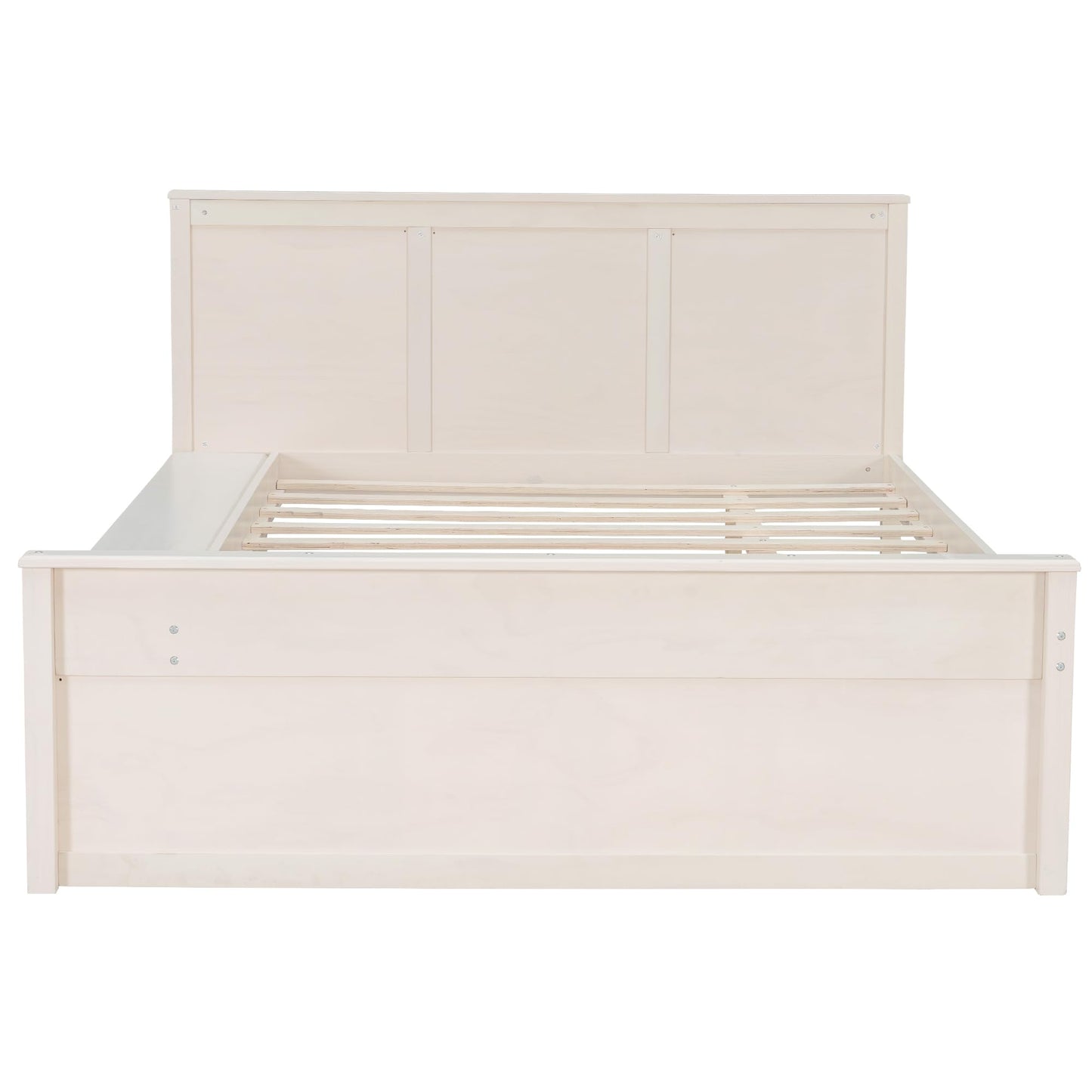 Merax Classic Solid Wood Platform Bed with Trundle Bed and Storage Cabinet, Full Storage Bed Frame with Headboard for Bedroom, Guest Room,No Box Spring Needed, Space Saving, Cream White