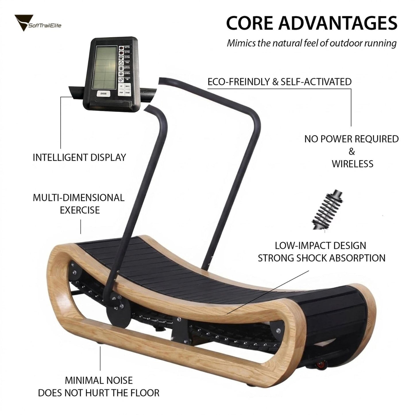 Soft Trail Elite Curved Treadmill - Self-Propelled Running Machine for Home Workouts - Exercise Walking Pad - Low-Impact & Energy-Efficient - Fitness Equipment for Sprinting, Jogging, or Walking