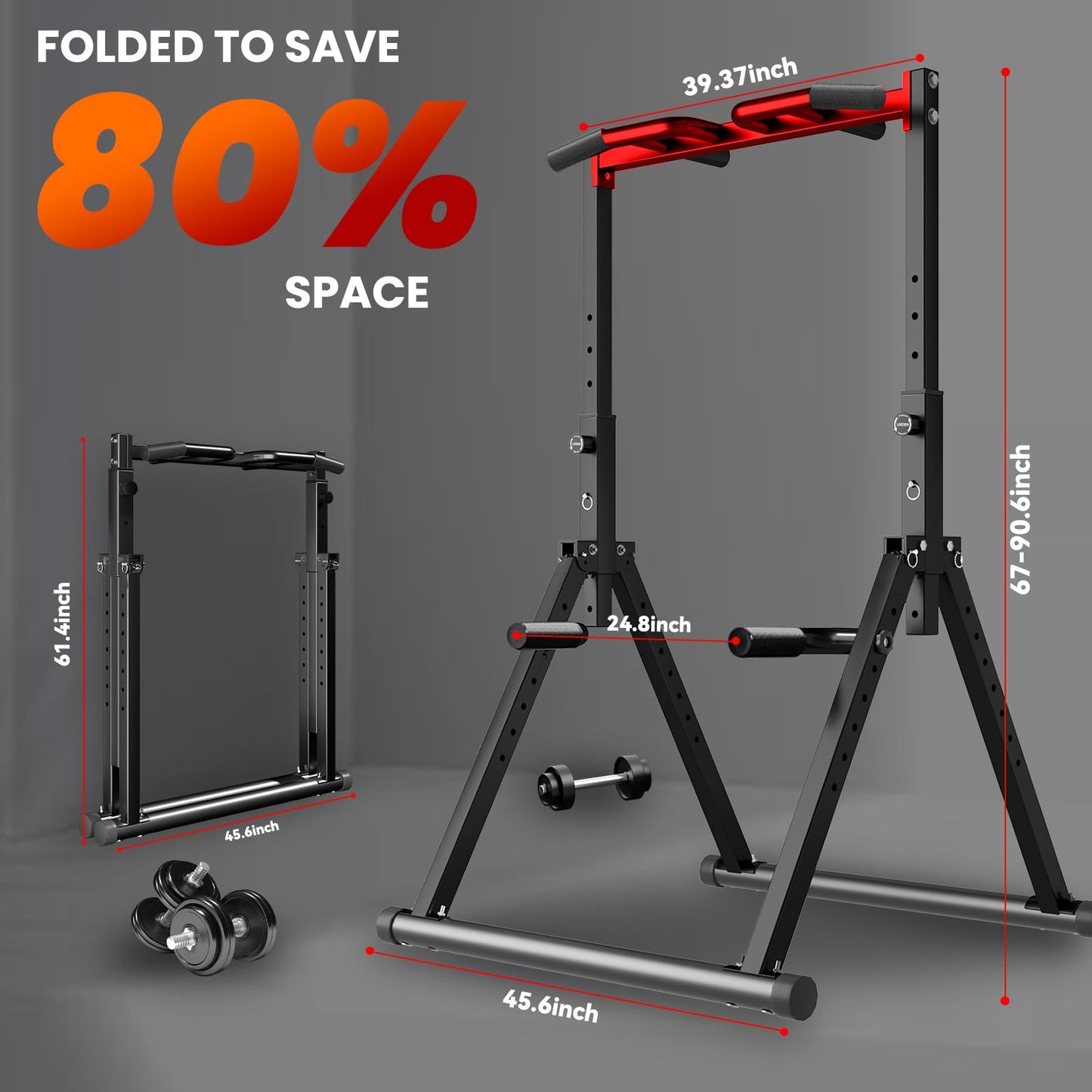 WATBKHE Power Tower Pull Up Dip Station Pull Up Bar Adjustable, Multifunction Home Gym, Strength Training Equipment, Triangular Design, 700LBS Weight Capacity Red