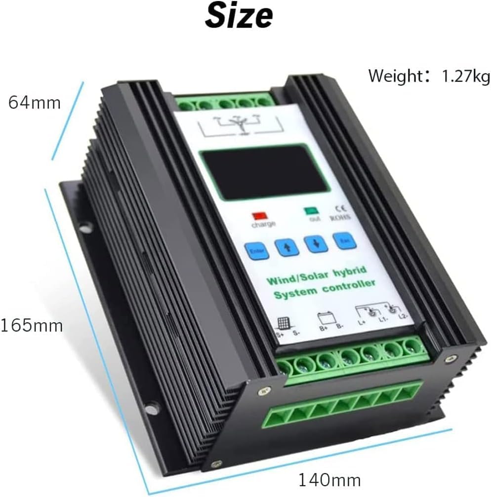 BKCEHCRS Wind Solar Hybrid Charge Controller with LCD Display 3000W,24V/48V Automatic Wind and Solar Charge Controller, 1500W Wind + 1500W Solar Wind Power Accessories Intelligent Regulator,3000W