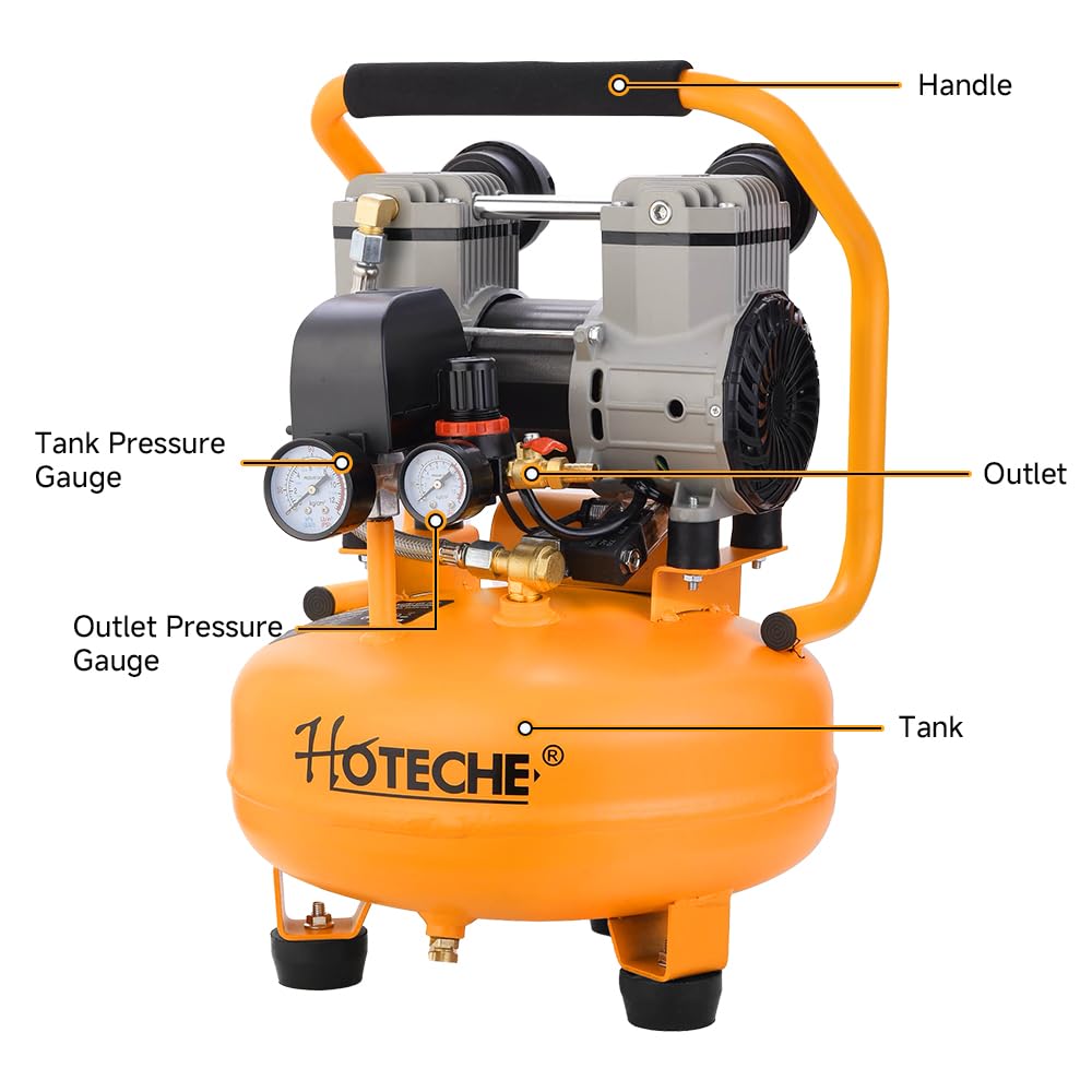 Hoteche 9L Vertical Air Compressor, 1000W, Matte Yellow, Dual Display Gauge with Pressure Regulator & Ball Valve