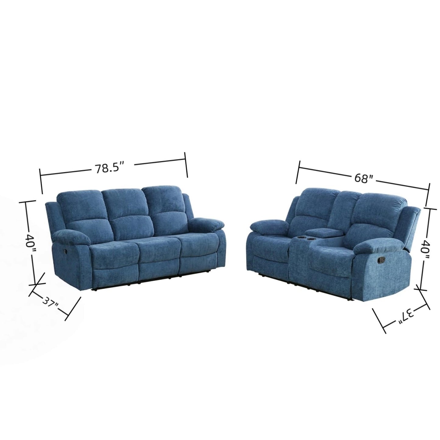 Trygoal Manual Recliner Sofa Set, Fluffy Fabric Reclining Living Room Furniture Set, Adjustable Backrest Reclining Loveseat Sofa and a 3 Seater Couch Furniture Set for Living Room, Light Blue