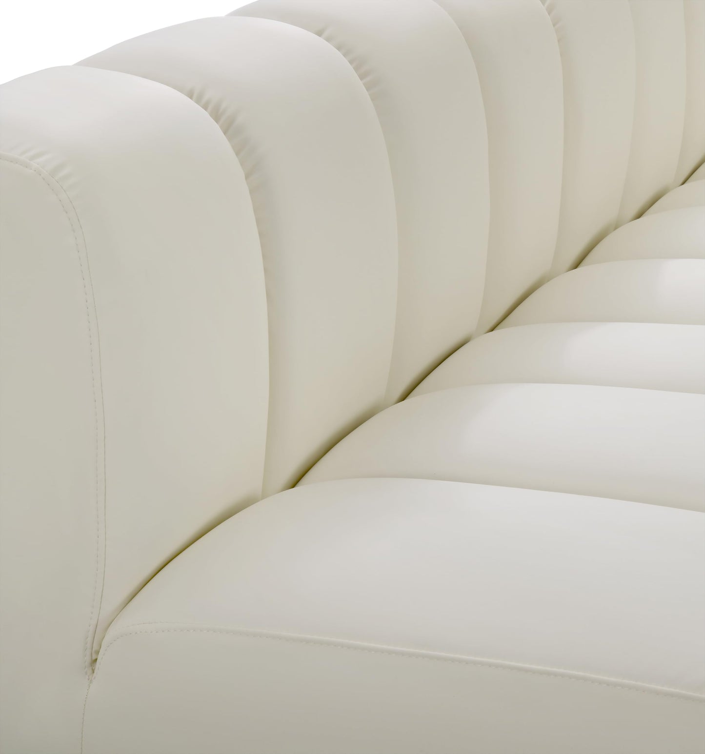 Meridian Furniture 101Cream-S3A Arc Collection Modern | Contemporary Modular Sofa with Soft Cream Vegan Leather, Deep Channel Tufting, Modular Design, 84" W x 39" D x 30" H, Cream