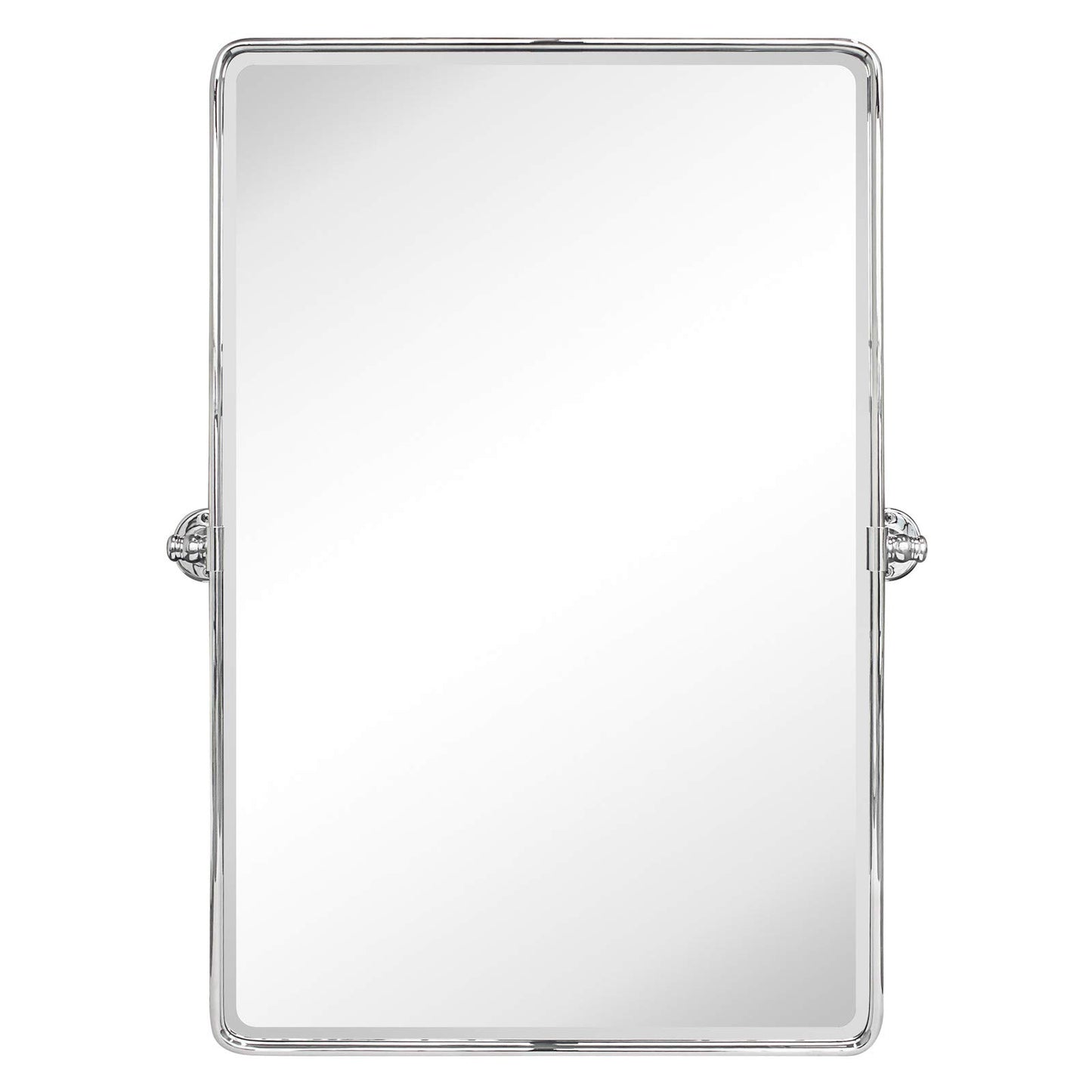 TEHOME Chrome Pivot Rectangle Bathroom Vanity Mirrror Farmhouse Tiltable Rounded Metal Framed Pivoting Bathroom Mirror with Beveled Mirrror, Overall 26.91 x 35 inches (Mirrror 23 x 35 inches)