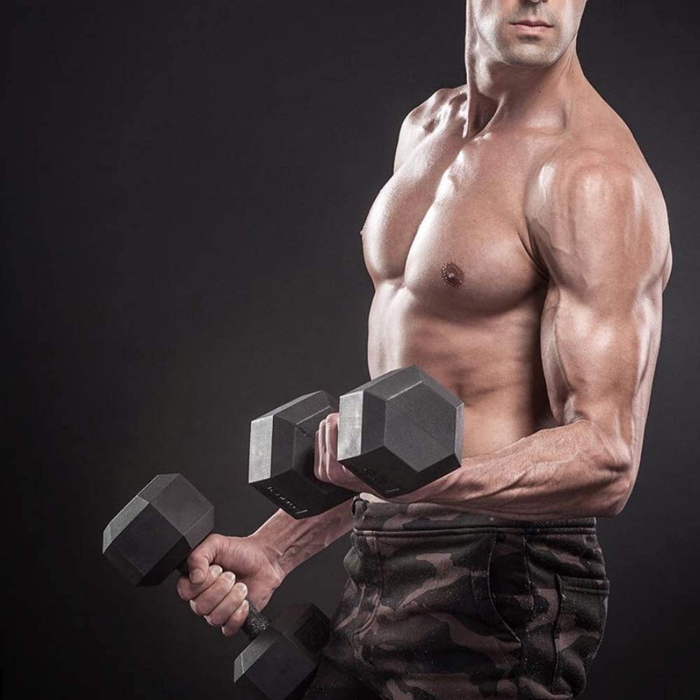 WF Athletic Supply Rubber Coated Hex Dumbbell Set, Multiple Choices Available (200/550/1200/2100/3000 LB) (c. 5-50LB Dumbbells Only)