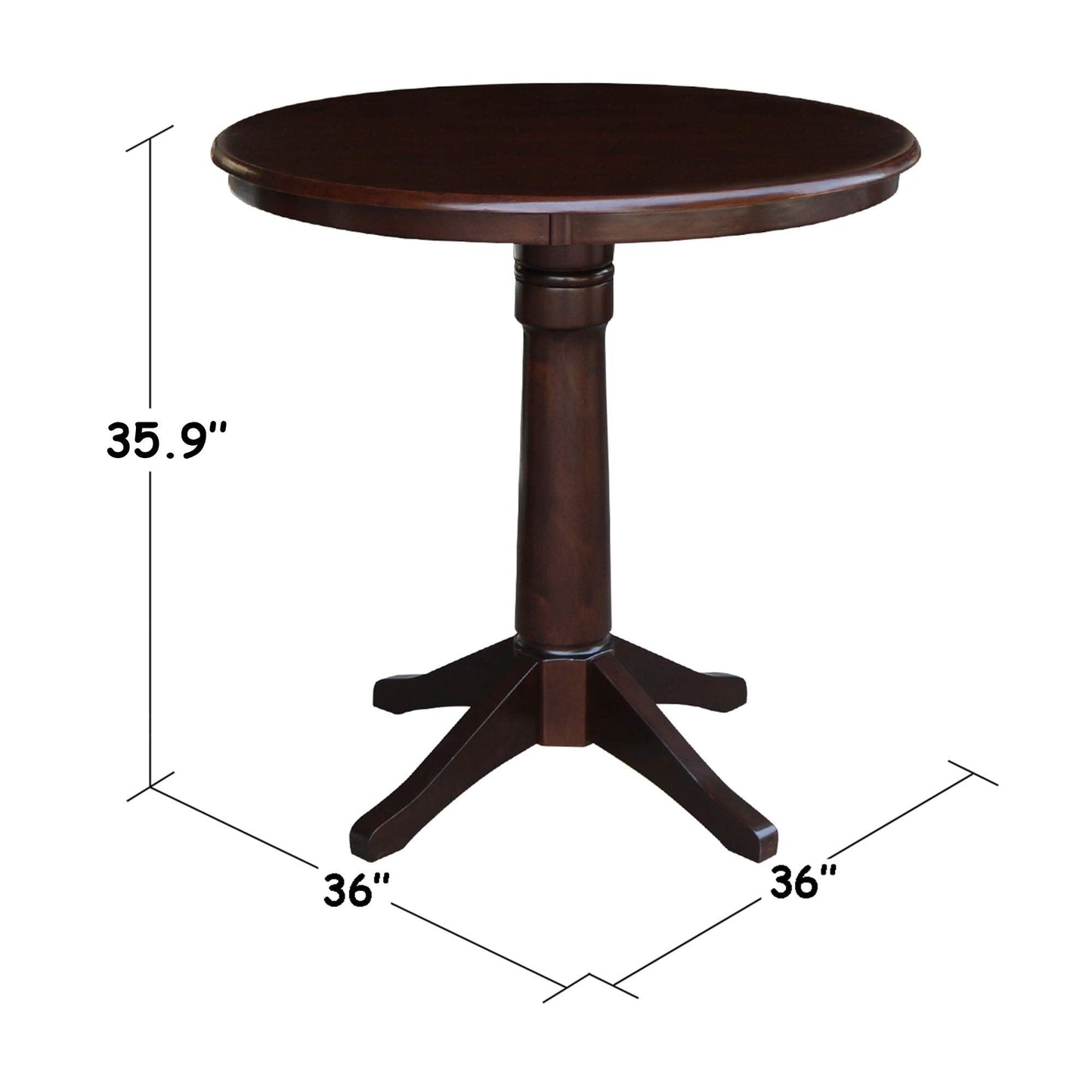 International Concepts 36" Round Top Pedestal Table-34.9" H, Rich Mocha