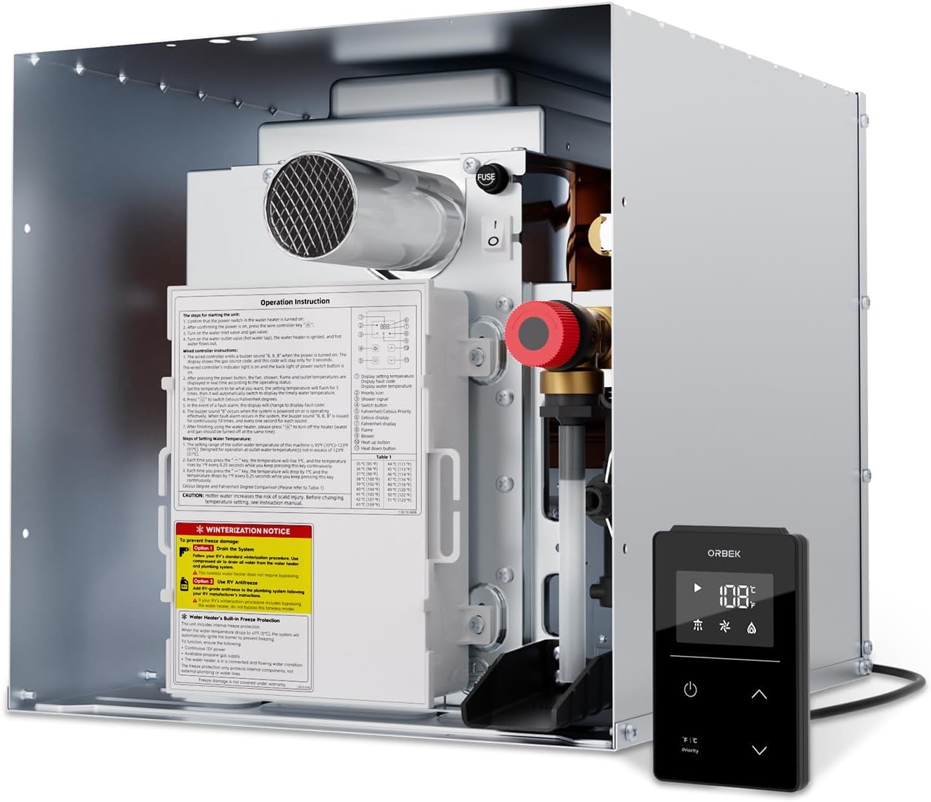 ORBEK RV Tankless Water Heater, Ideal for RV Families & Campers, Propane Gas On-Demand Instant Hot Water Heater, 12V DC, CSA Certified, with Remote Control, Compatible with All RVs