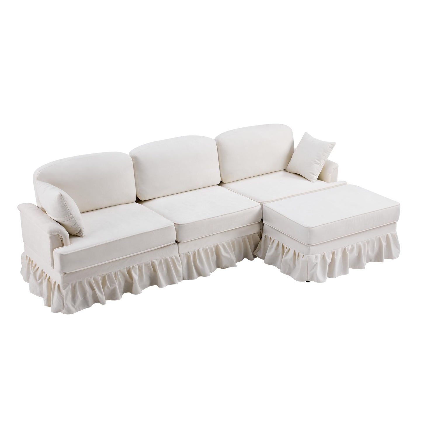 ERYE 103" L-Shaped Convertible Sectional Sofa W/Removable Ottoman and Ruffled Pleated Skirt, Comfy Chenille Sectional Couch Reversible Corner Sofa Couch for Living Room