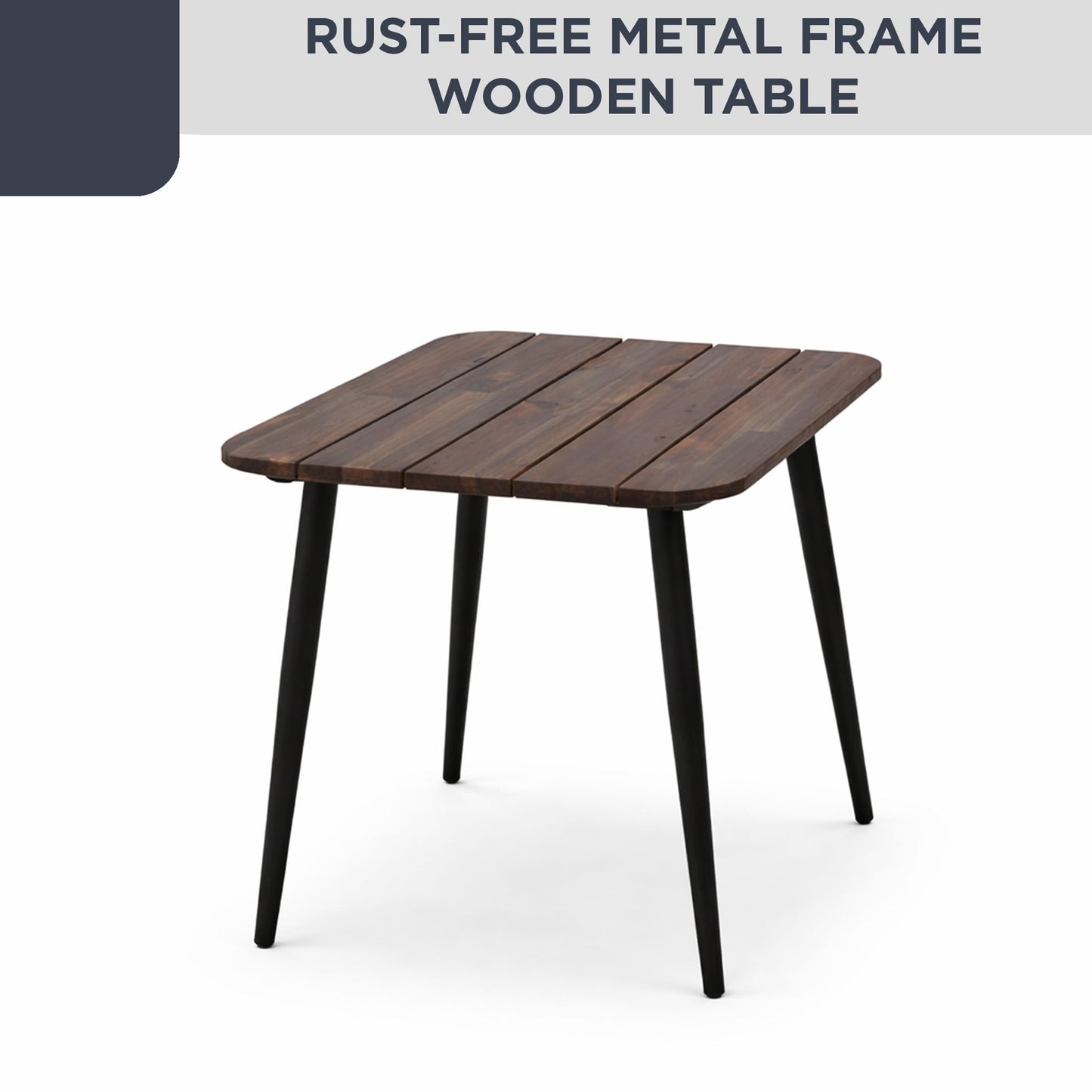 Alpine Corporation VTFAM166A 3-Piece Outdoor Patio Bistro Set – Wooden Accent Table & 2 Wicker Armchairs with Seat & Back Cushions – Modern Indoor/Outdoor Conversation Set, Natural & Black