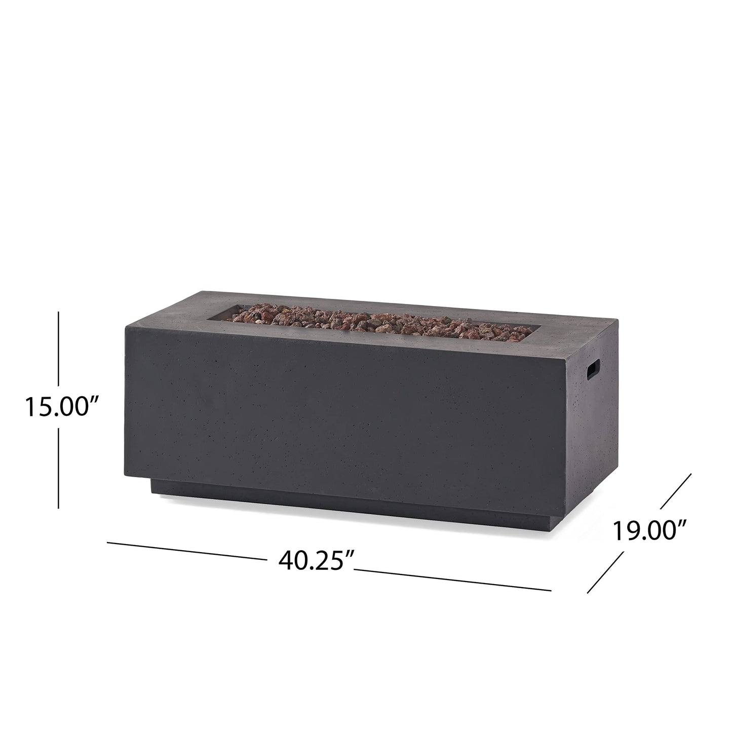 Christopher Knight Home Aidan Outdoor 40,000 BTU Rectangular Fire Pit (No Tank Holder) - Lightweight Concrete - Dark Gray