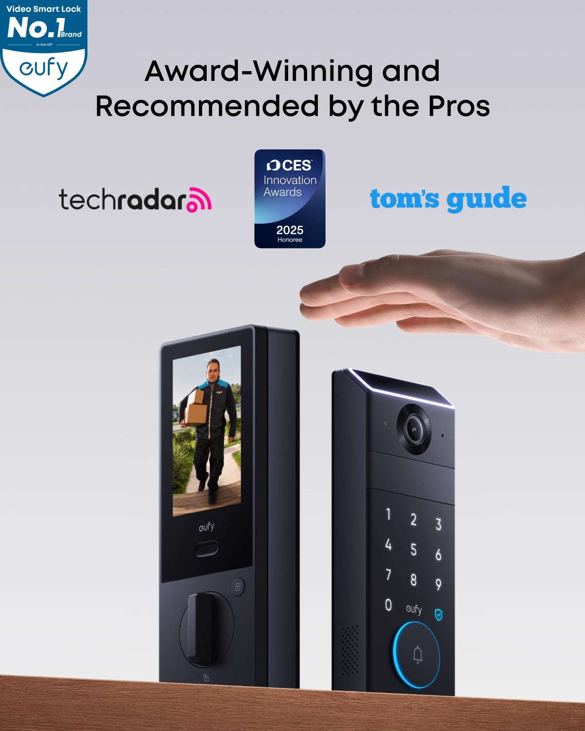 eufy Security Smart Lock FamiLock S3 Max with Palm Vein Recognition, Keyless Entry Front Door Lock, Wi-Fi Keypad Deadbolt+ 2K HDR Doorbell Camera, 16GB Built‑in Storage, BHMA 1, Rear Lock Video Screen