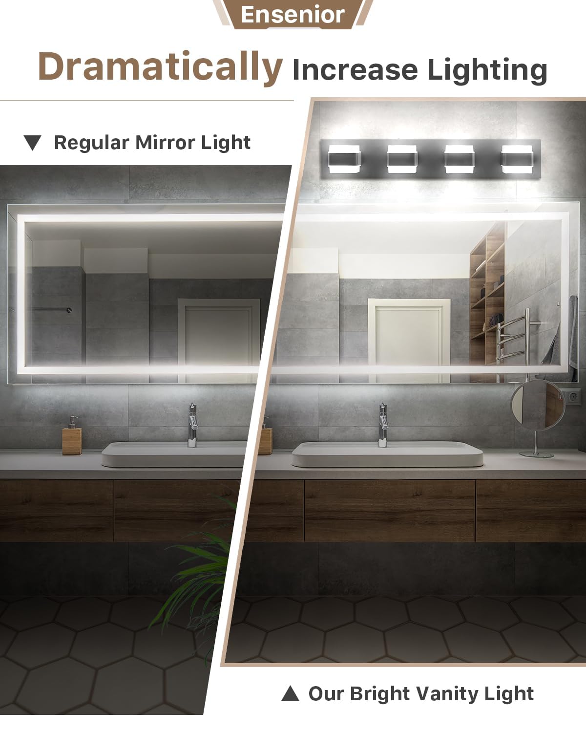 Ensenior Bathroom Vanity Light Fixture 4-Light Dimmable 24.8-Inch Black Stainless Steel Model JQ1-4T-BL-YH-02