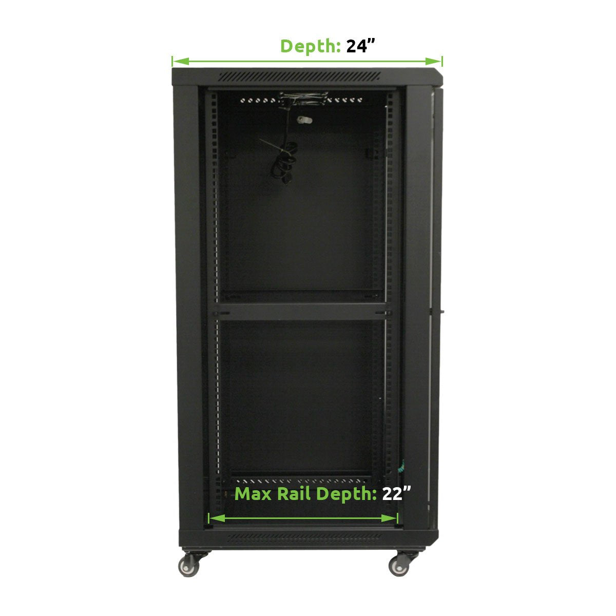 NavePoint 22U Server Rack Enclosure with Shelves, Caster Wheels, 2 Fans, Locking Glass Door, Removable Side Panels – 22U Network Cabinet 23.6” Deep, 19” Server Rack for A/V Equipment
