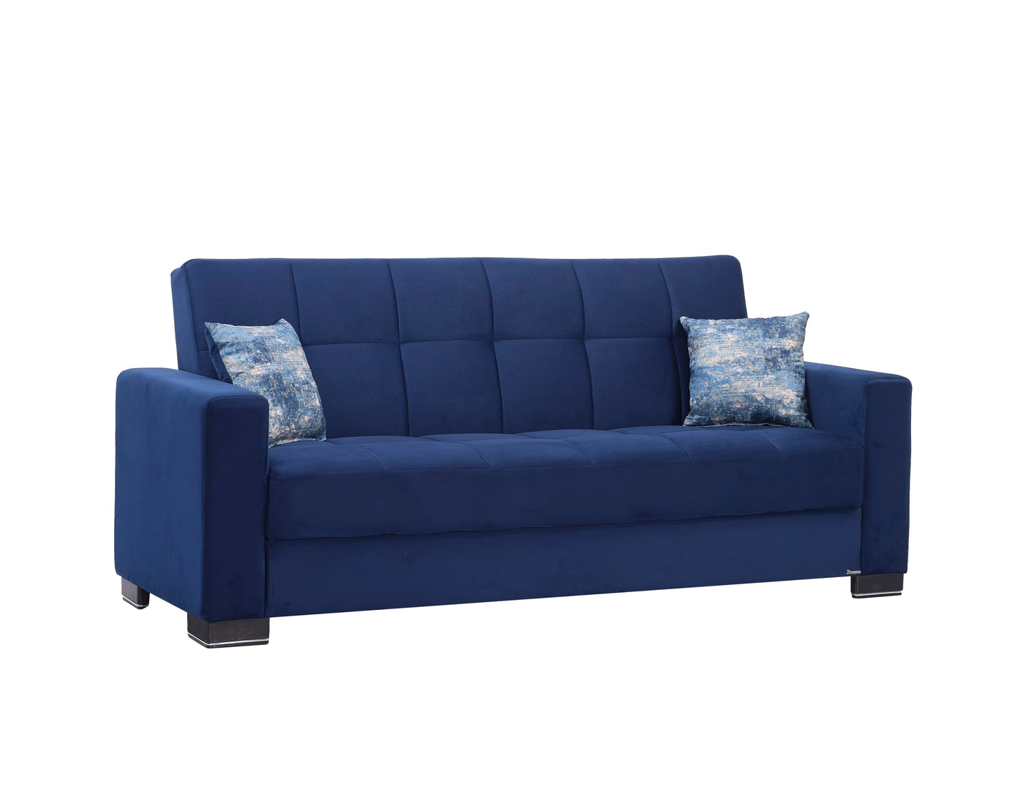 Ottomanson Convertible Sofa Bed Futon Couch with Hidden Storage & Click-Clack Sit-Sleep Conversion – Firm Support Sleeper Sofa for Living Room, Apartment & Guest Room, Blue