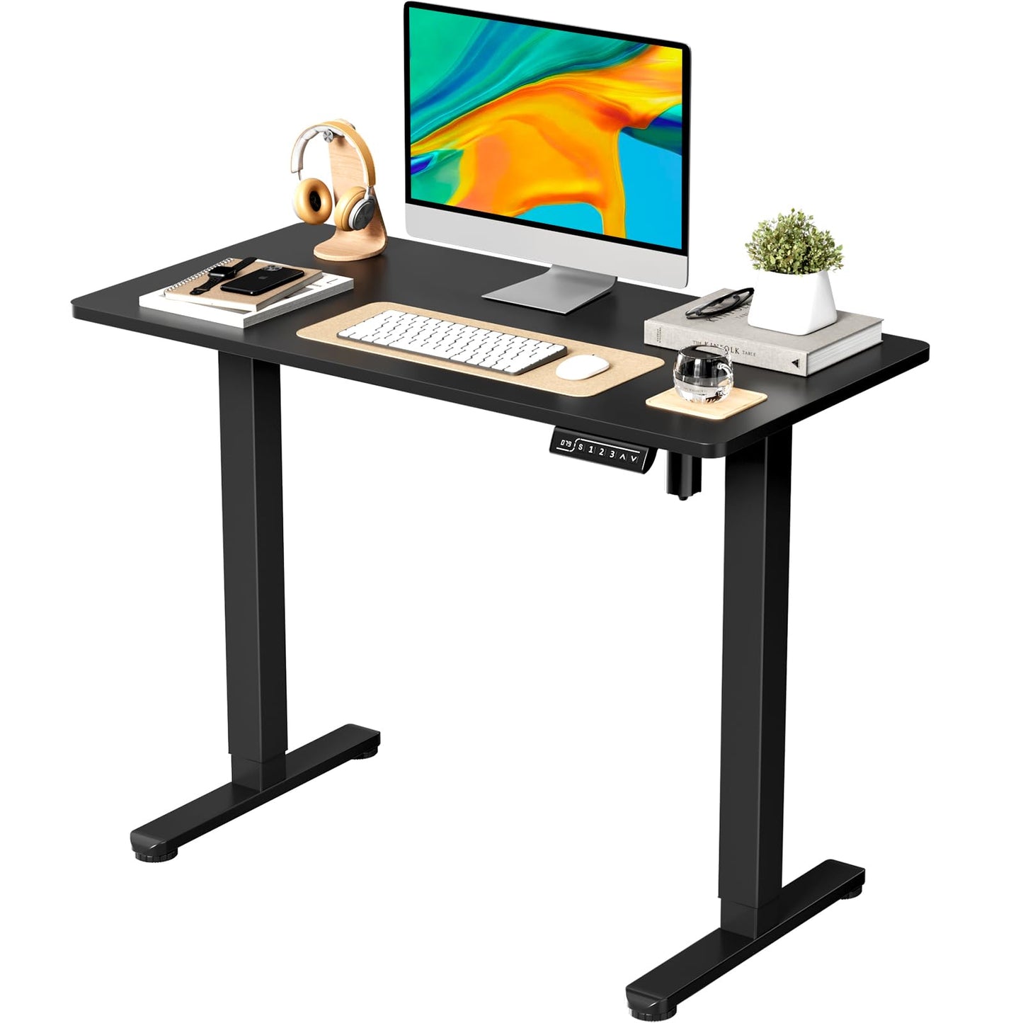 JOY worker Small Electric Standing Desk, 40" x 20" Whole Piece Height Adjustable Desk with Memory Controller, Black Sit to Stand Workstation for Home Office