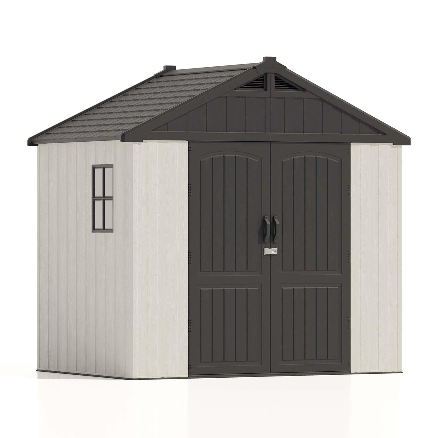 Patiowell 8 x 6 FT Plastic Outdoor Storage Shed with Floor, Resin Shed with Window and Lockable Door for Garden, Backyard, Tool Storage Use, Easy to Install in Beige (Kick-it Shed)