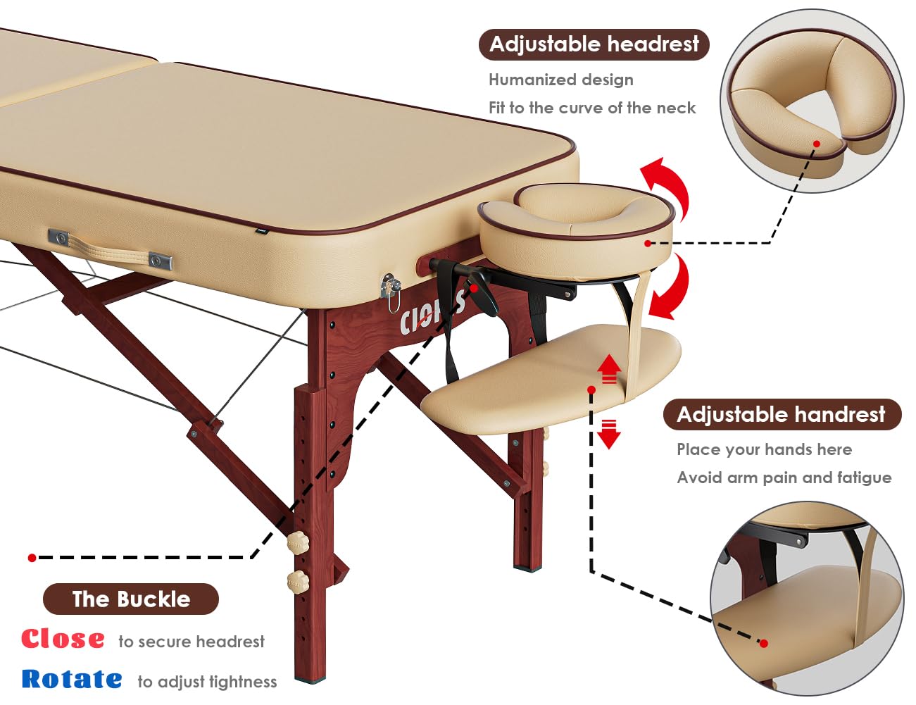 CLORIS 84" Professional Massage Table Portable Reinforced Wooden Leg Hold Up to 1100LBS 2 Folding Lightweight Spa Solon Tattoo Massage Bed Height Adjustable with Carrying Bag