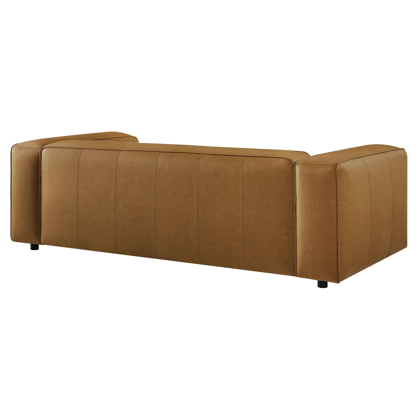 Modway Auren Vegan Leather Sofa in Camel - Faux Leather 3 Seater Couch - 88 Inch Comfy Modern PU Leather Sofa - Oversized Mid Century Modern Couch for Living Room, Apartment, Loft