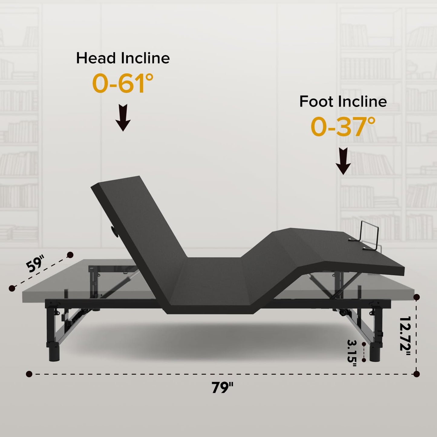 DNYN Queen Size Adjustable Bed Base Frame with USB Ports and Wireless Remote for Bedroom/Guest Room, Zero Gravity Bed with Head and Foot Incline, Space-Saving & No Box Spring Needed