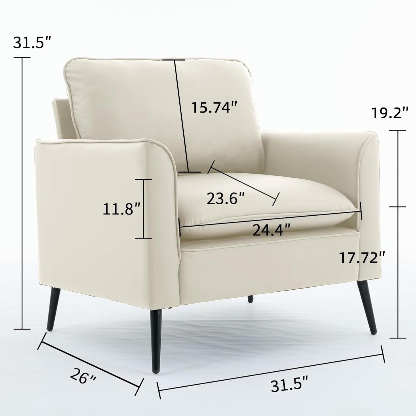 KEIKI Faux Leather Sofa Couch, Living Room Furniture Sectional Sofa Sets of 3 Pcs, Mid Century Modern Decor Sofa Couches, Loveseat & Accent Chair for Small Space, Apartment, Office, Cream White