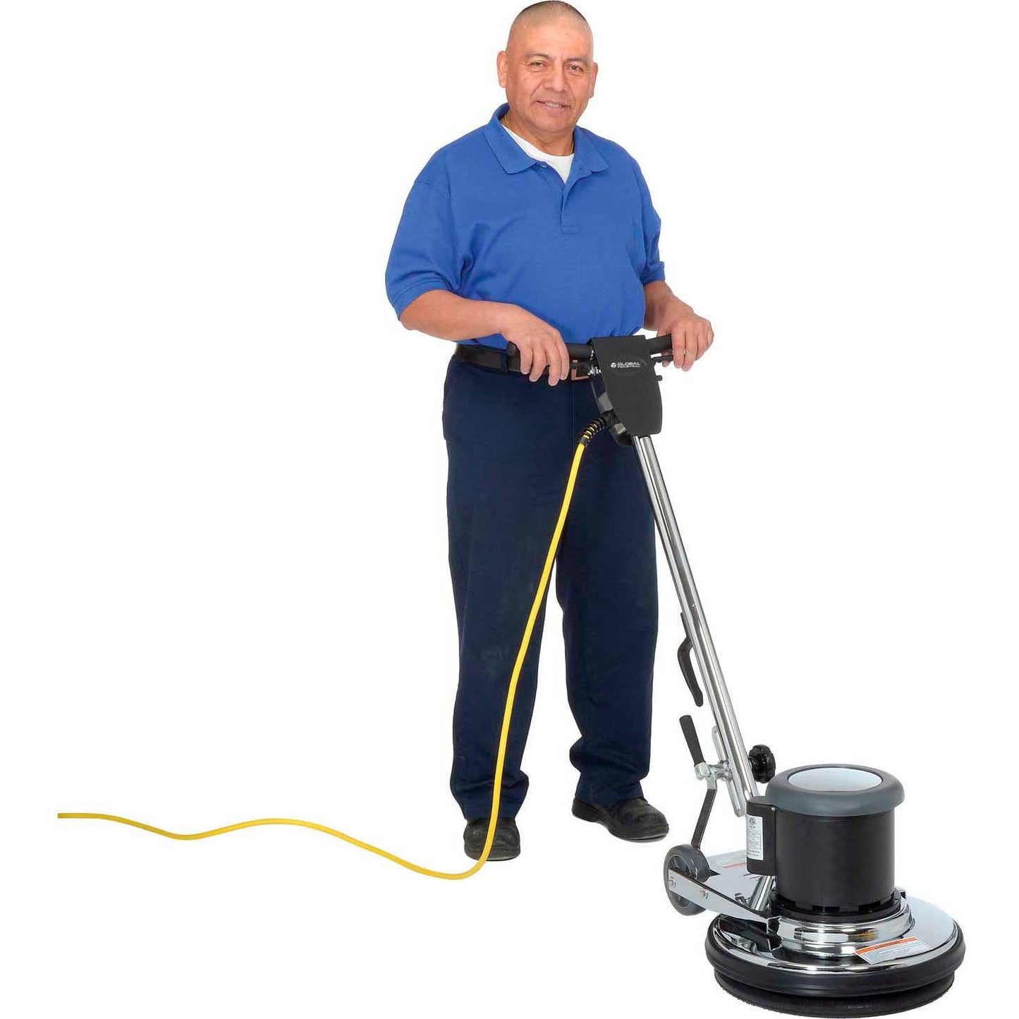 Global Industrial Corded Low Speed Floor Machine, 17" Cleaning Path, Durable Stainless Steel Construction, Heavy-Duty 1.5 HP Motor, 50'L Safety Power Cord with GFCI Plug