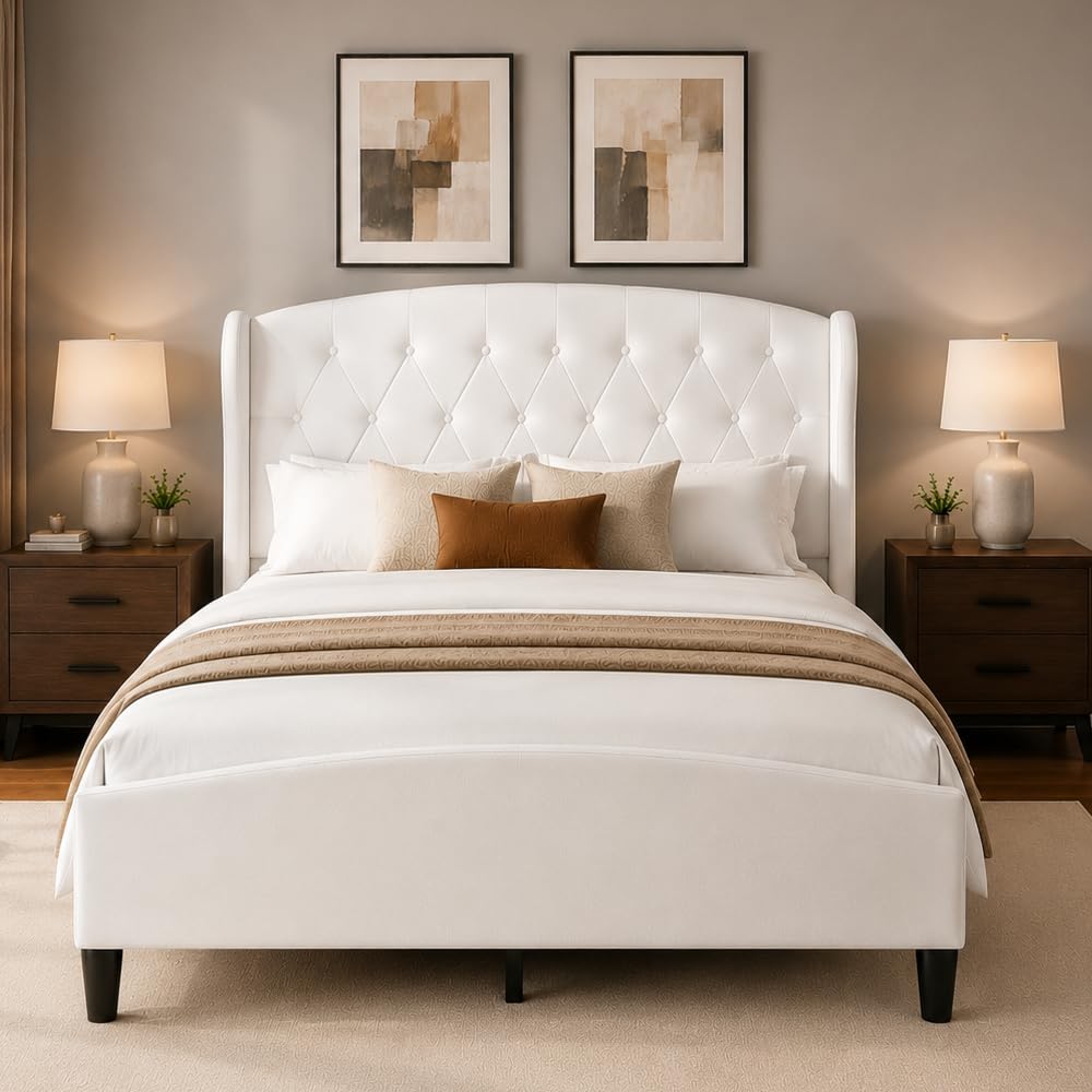 SAMTRA Full Bed Frame with Extra Tall 51" Wingback Headboard, Soft Velvet Upholstered Platform Bed Frame, Modern Cloud Bed, Noise-Free, Metal Slats Support, No Box Spring Needed