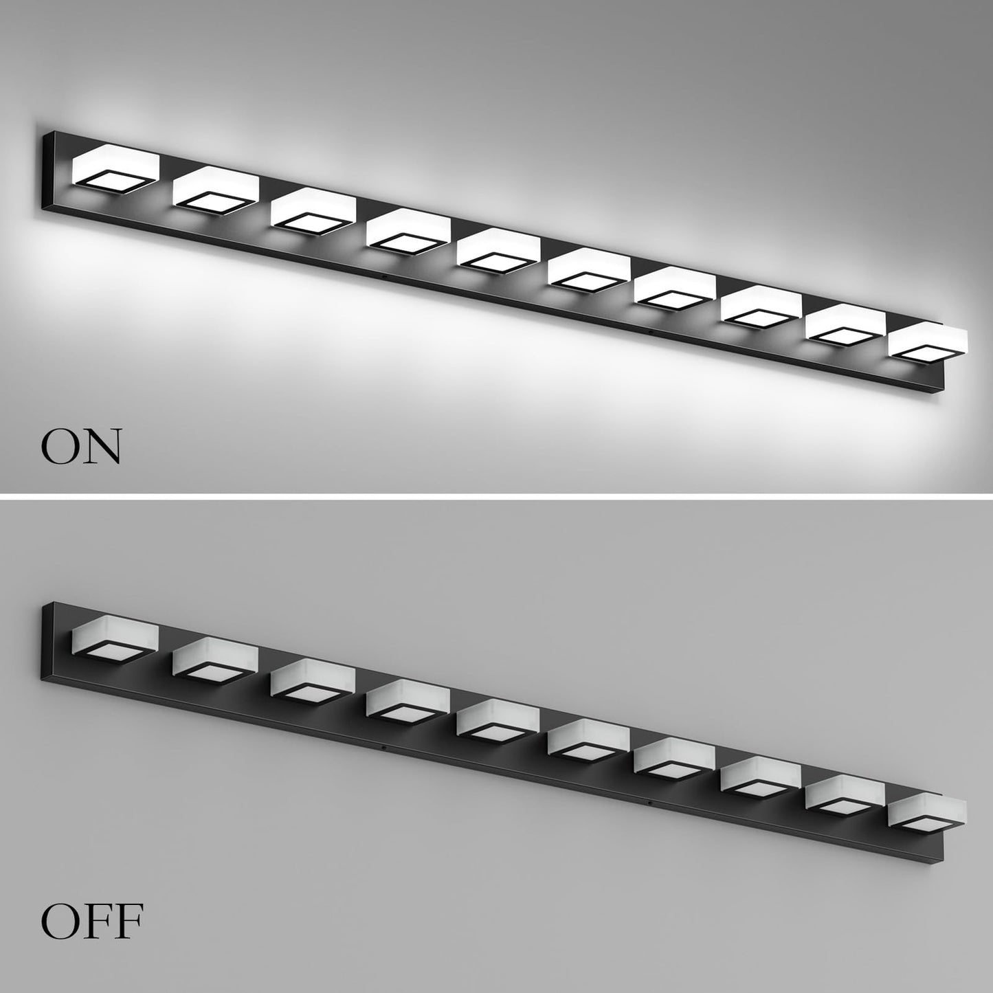 Ralbay 66inch Matte Black Bathroom Vanity Lights Metal Acrylic LED Modern Black Bathroom Wall Lighting Fixtures