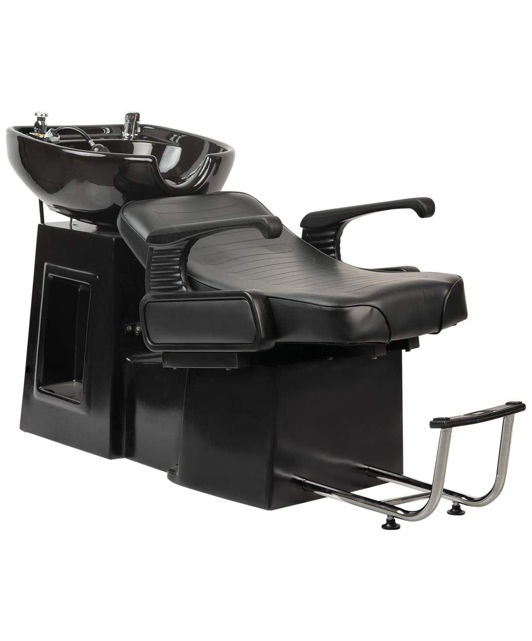 Buy-Rite Lounge Backwash Unit - Black Salon Shampoo Chair with Porcelain Sink, Adjustable Leg & Footrest, Ergonomic Headrest, Single Lever Faucet, Vacuum Breaker, TS-8012