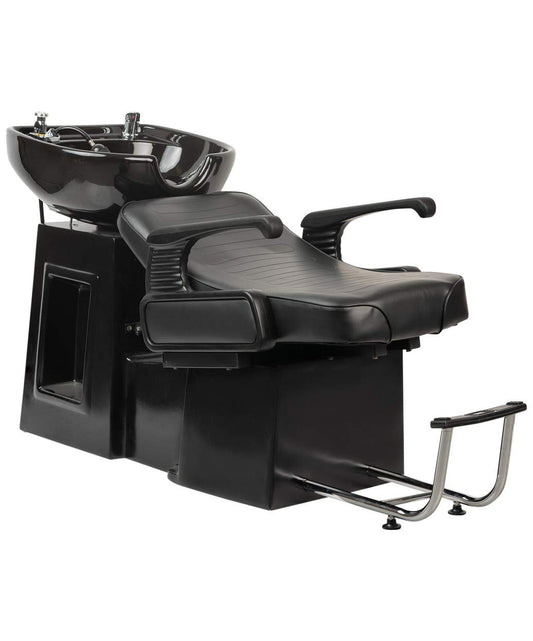 Buy-Rite Lounge Backwash Unit - Black Salon Shampoo Chair with Porcelain Sink, Adjustable Leg & Footrest, Ergonomic Headrest, Single Lever Faucet, Vacuum Breaker, TS-8012