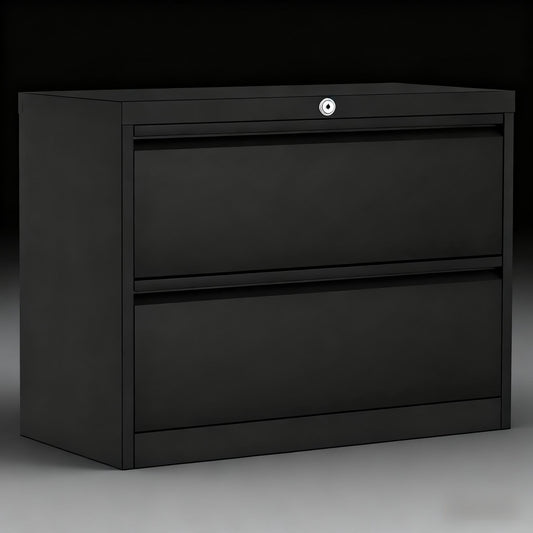 EliteEdge 2-Drawer Lateral File Cabinet with Lock, Heavy Duty Metal Filing Cabinet for Home Office, Wide Storage Organizer for Letter/Legal Files, Secure File Cabinet for Office Documents, Black