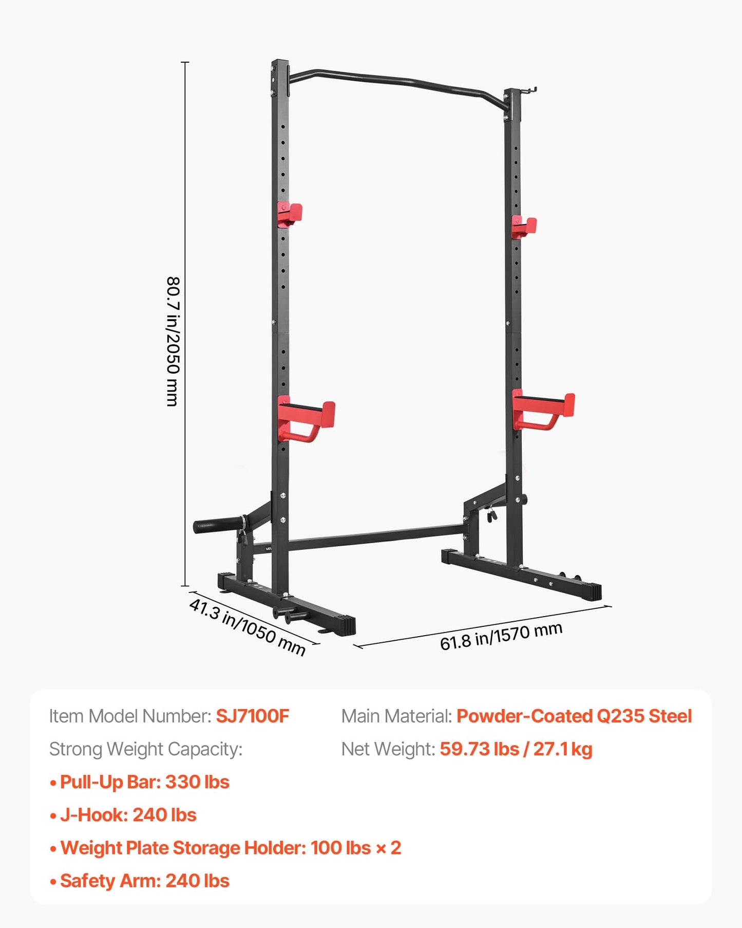 VEVOR Power Cage Squat Rack, Multifunctional Power Rack Home Gym, 1000LBS Strength Training Workout Equipment with 4 Band Pegs, Adjustable J-Hooks & Safety Bars for Barbell Squat Bench Press Pull-Up