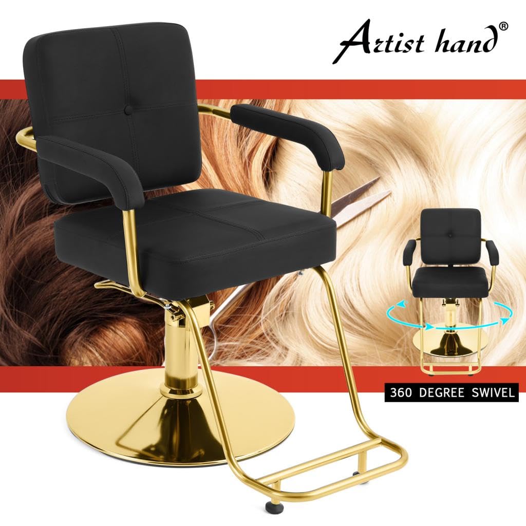 Artist hand Black and Gold Salon Chair, Professional Hair Stylist Chair