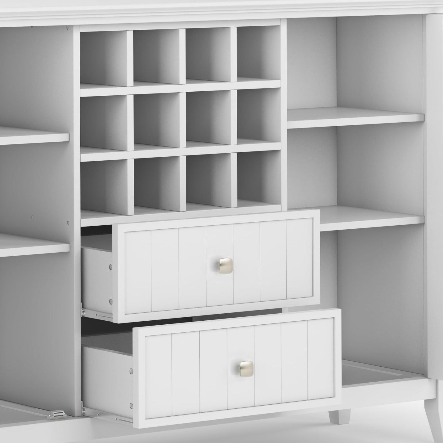 SIMPLIHOME Bedford Buffet - 54 inch Wide Solid Wood 3-Door Sideboard Buffet with Wine Rack in White, Transitional Cabinet for Dining Room or Kitchen with Adjustable Shelves