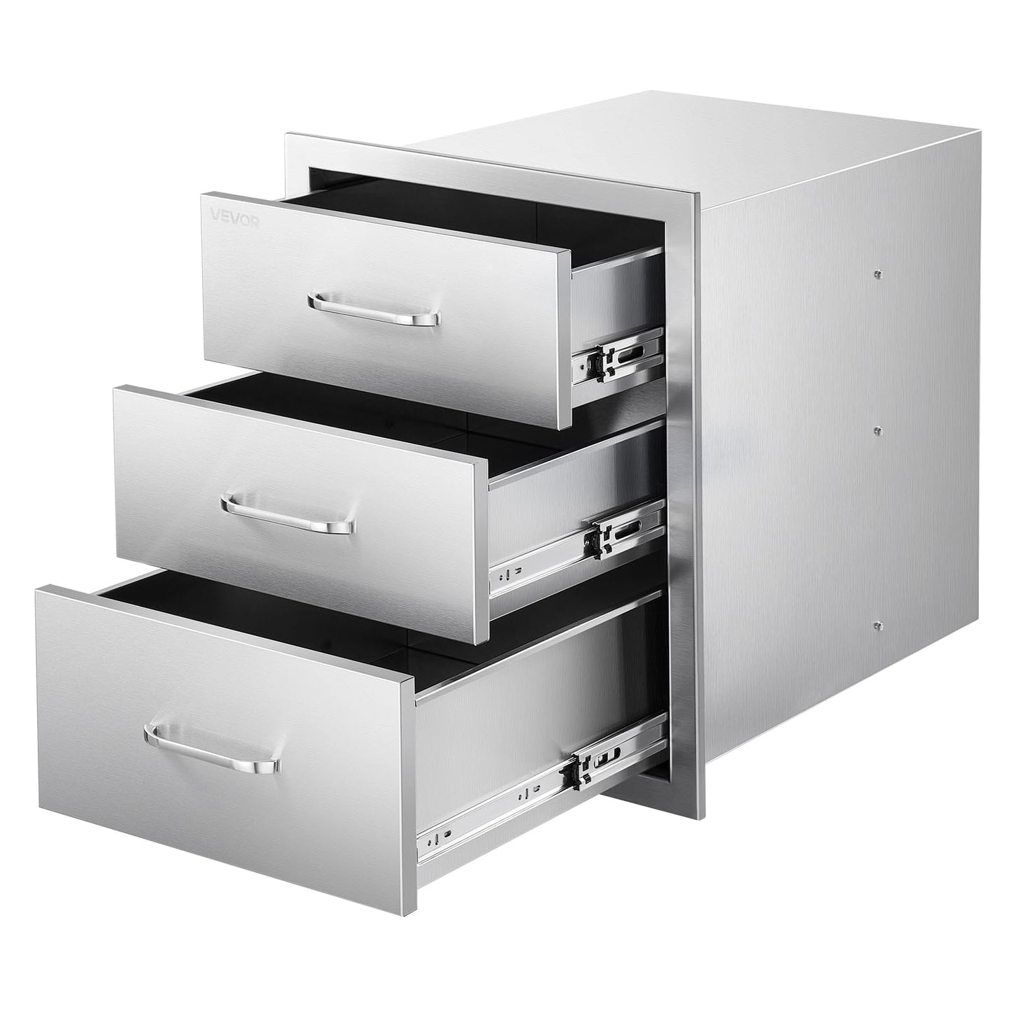 VEVOR Outdoor Kitchen Cabinets 18.11"W x 23.23"D x 23.23"H, Triple-Access Stainless Steel BBQ Drawers with Handles, BBQ Island Drawer for Outdoor Kitchens, Barbeque Island Patio Grill Station