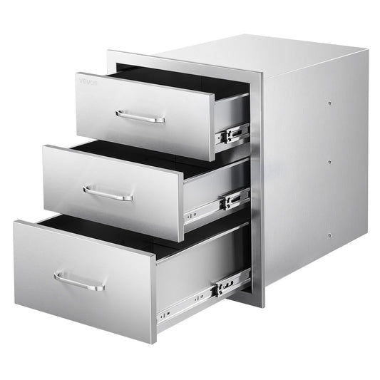 VEVOR Outdoor Kitchen Cabinets 18.11"W x 23.23"D x 23.23"H, Triple-Access Stainless Steel BBQ Drawers with Handles, BBQ Island Drawer for Outdoor Kitchens, Barbeque Island Patio Grill Station