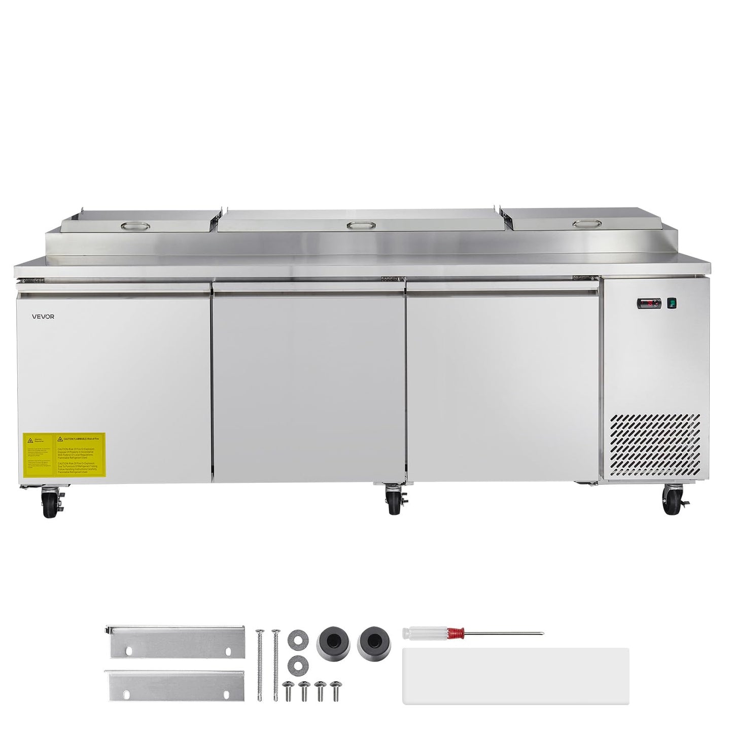 VEVOR 93"W Commercial Refrigerator, Pizza Prep Refrigerated Table, 19.3" Ultra Wide Countertop Food Prep Cooler, 30.8 Cu.Ft Single Door Salad Prep Fridge, 12 Pans Pizza Make Worktop with Cutting Board