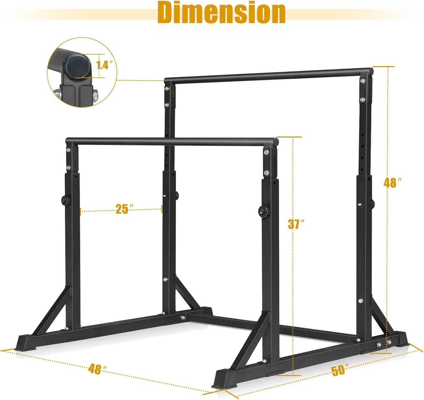 Bongkim Dip Bar, Heavy Duty Dip Station with 7 Height Levels, 800lbs Adjustable Parallel Bars for Tricep Dips Pull-Ups L-Sits Calisthenics Exercises Strength Training for Home Gym Outdoor (Matte black)