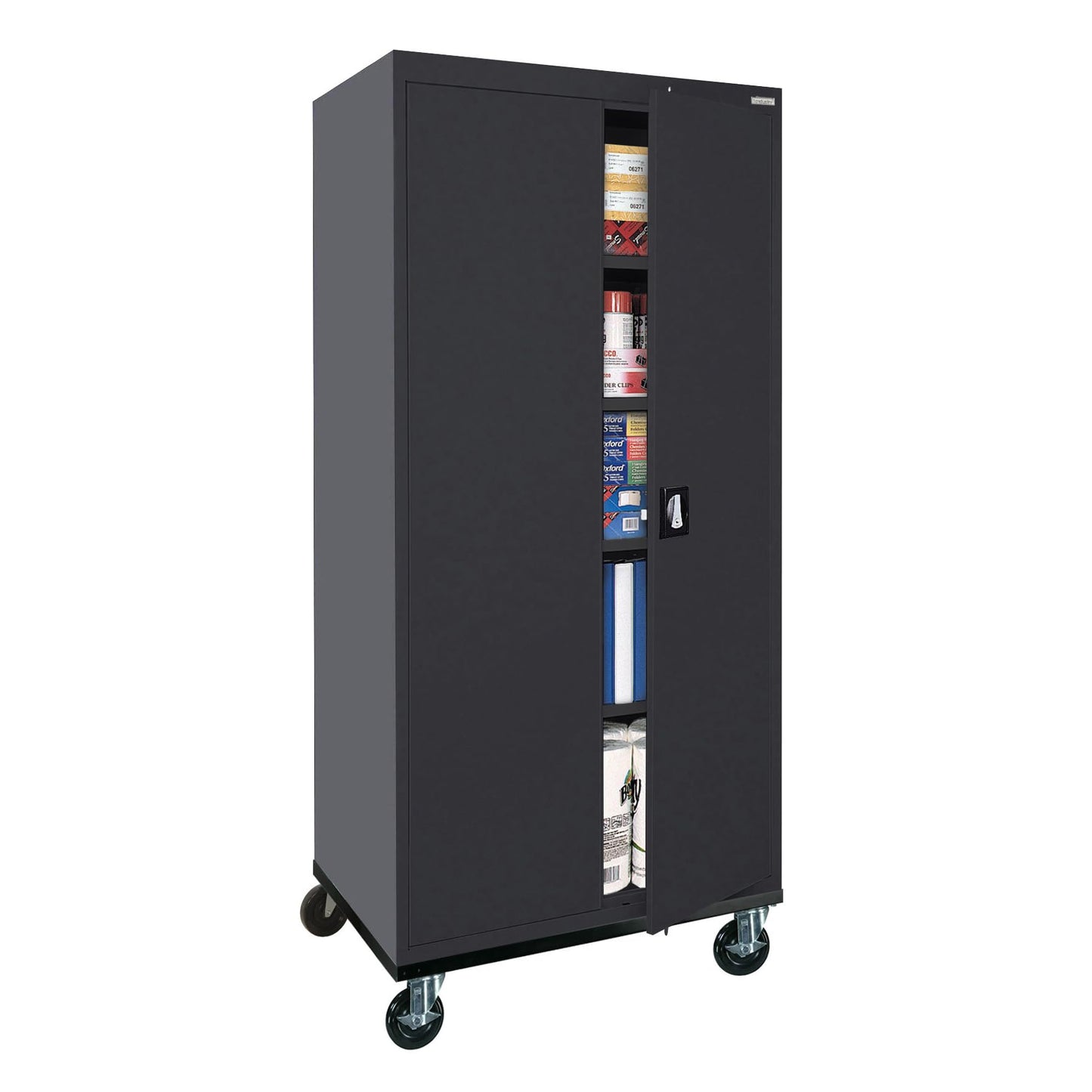 Sandusky Lee TA4R362472-09 Transport Series Mobile Storage Cabinet with Wheels, Adjustable Shelves, 230lb Capacity, 24" Depth x 36" Width x 78" Height, Black