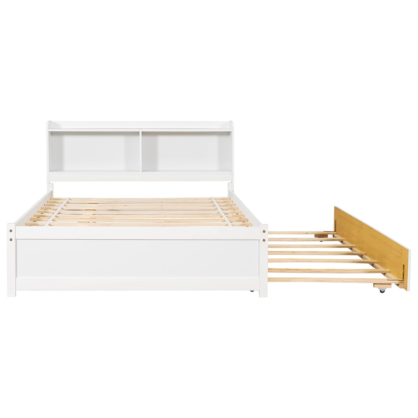 Full Size Bed Frame with Trundle,Captain’s Bed Full with Bookcase Headboard for Kids,Trundle Bed with Storage for Kids,Teens,Adults(White)