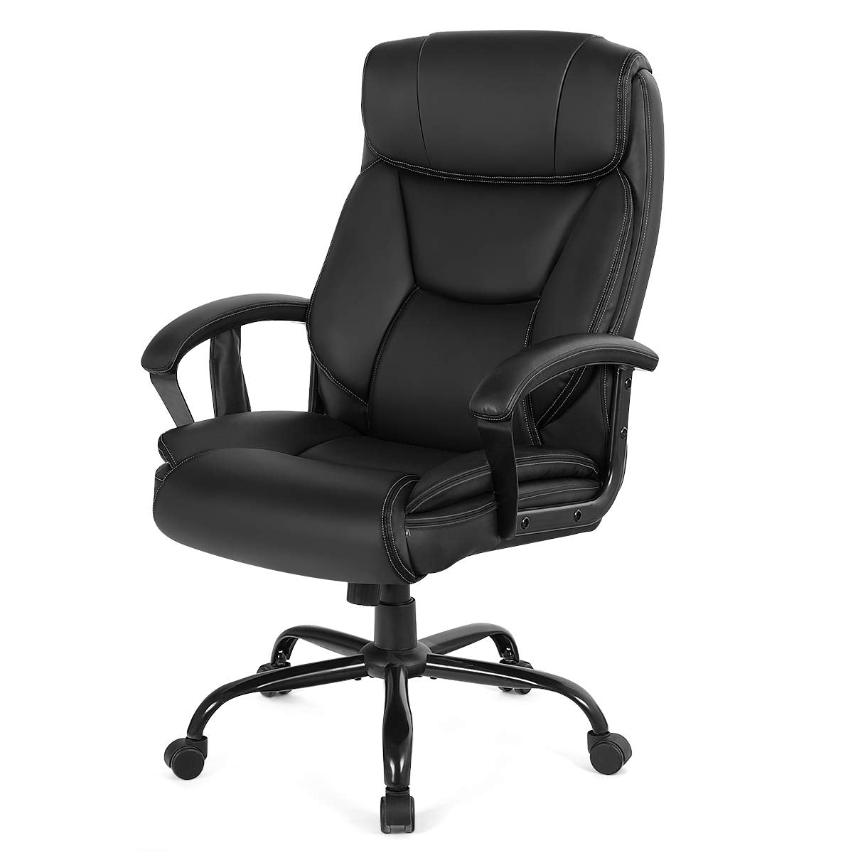 Giantex 500 lbs Big and Tall Office Chair, Massage Executive Chair w/ 6 Vibrating Points, Wide Seat Large Leather High Back Computer Task Desk Chair, Comfortable Headrest, Padded Armrest