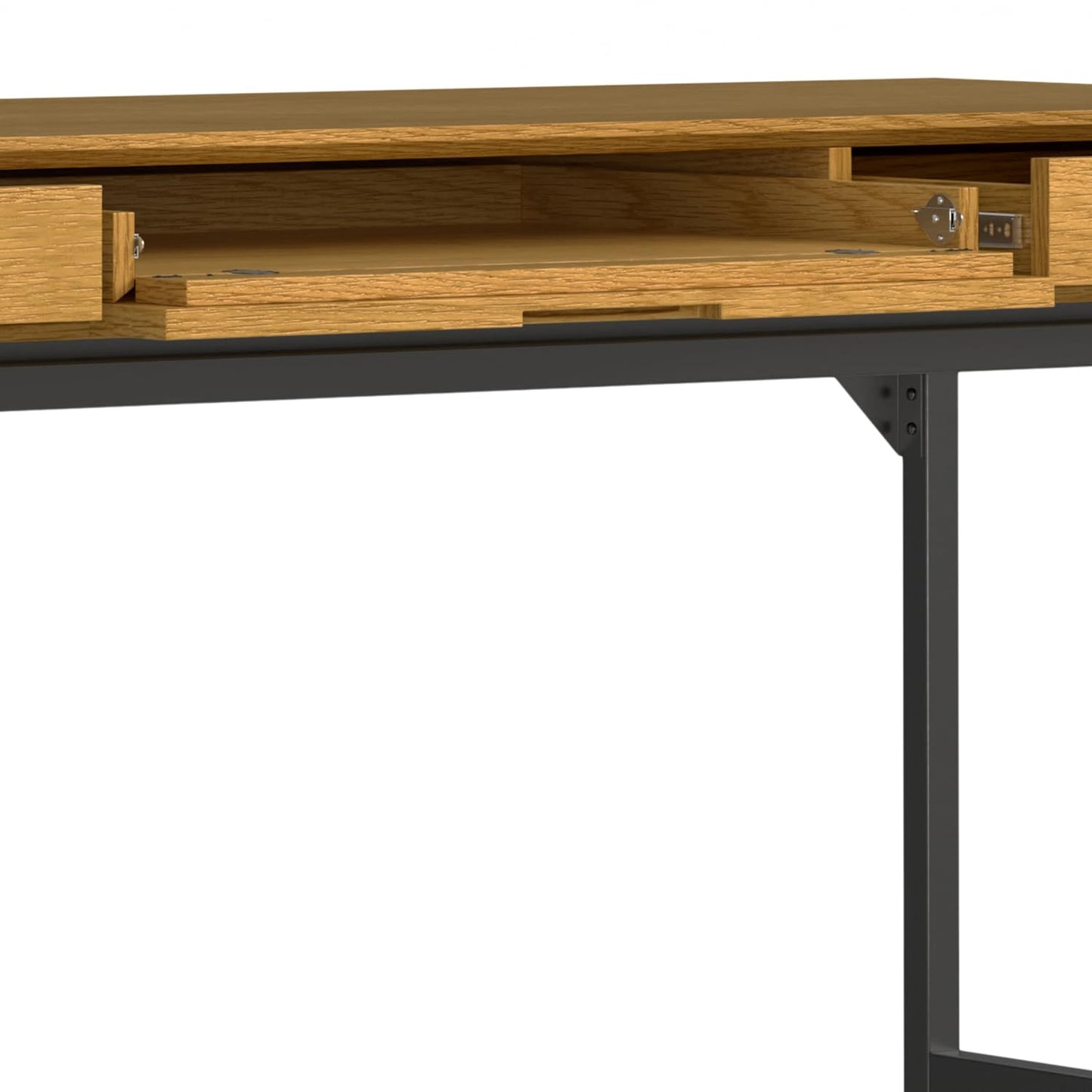SIMPLIHOME Banting Desk - 72 Inch Wide Solid Oak Veneer and Metal Writing Desk in Oak, Modern Industrial Home Office Computer Table for Study with 2 Drawers and Flip-Down Keyboard Tray