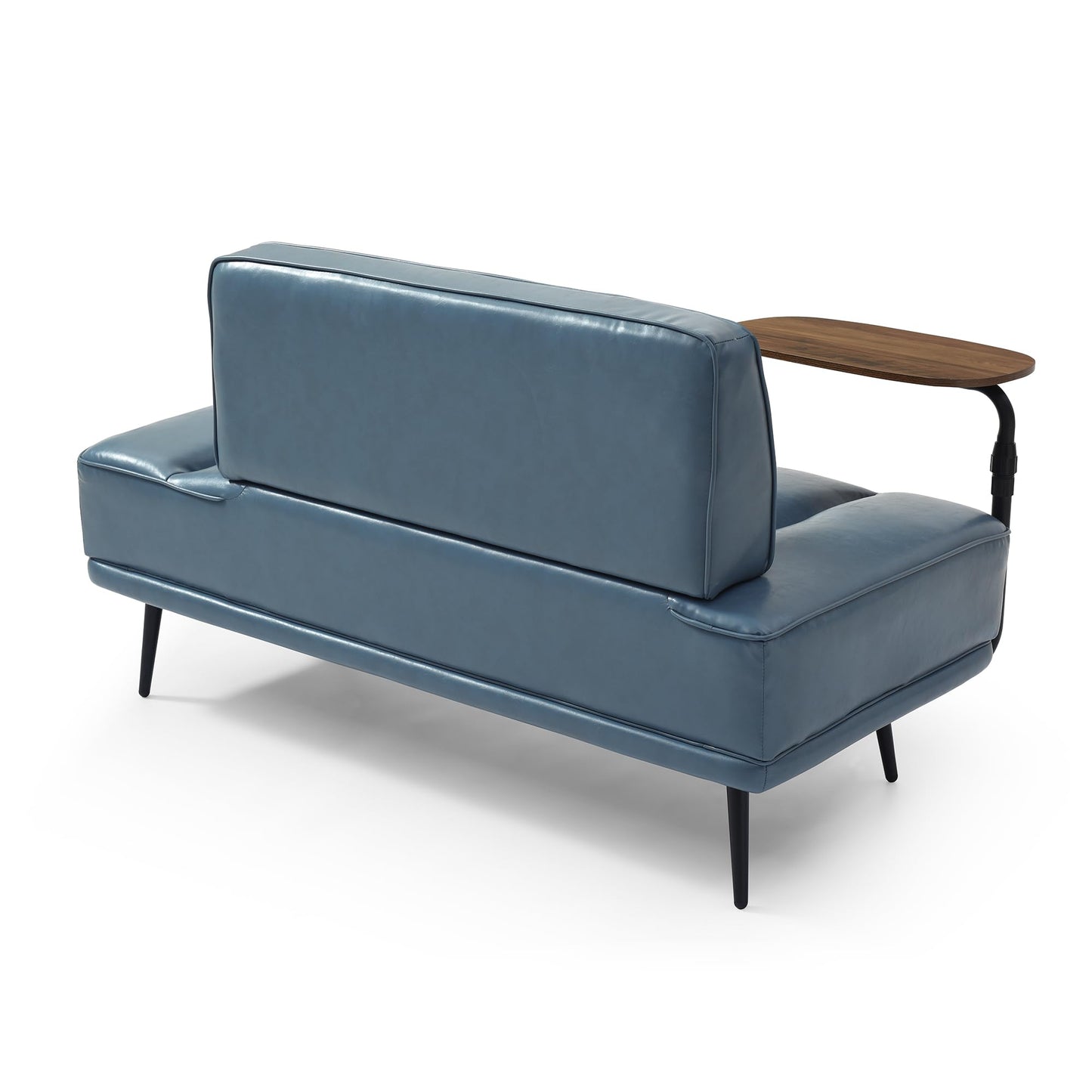 KEIKI End of Bed Bench for Bedroom with Swivel Tray & Tablet Holder, Modern Faux Leather Upholstered Sitting Bench with Metal Legs, Chaise Lounge Bedroom Couch, Gray