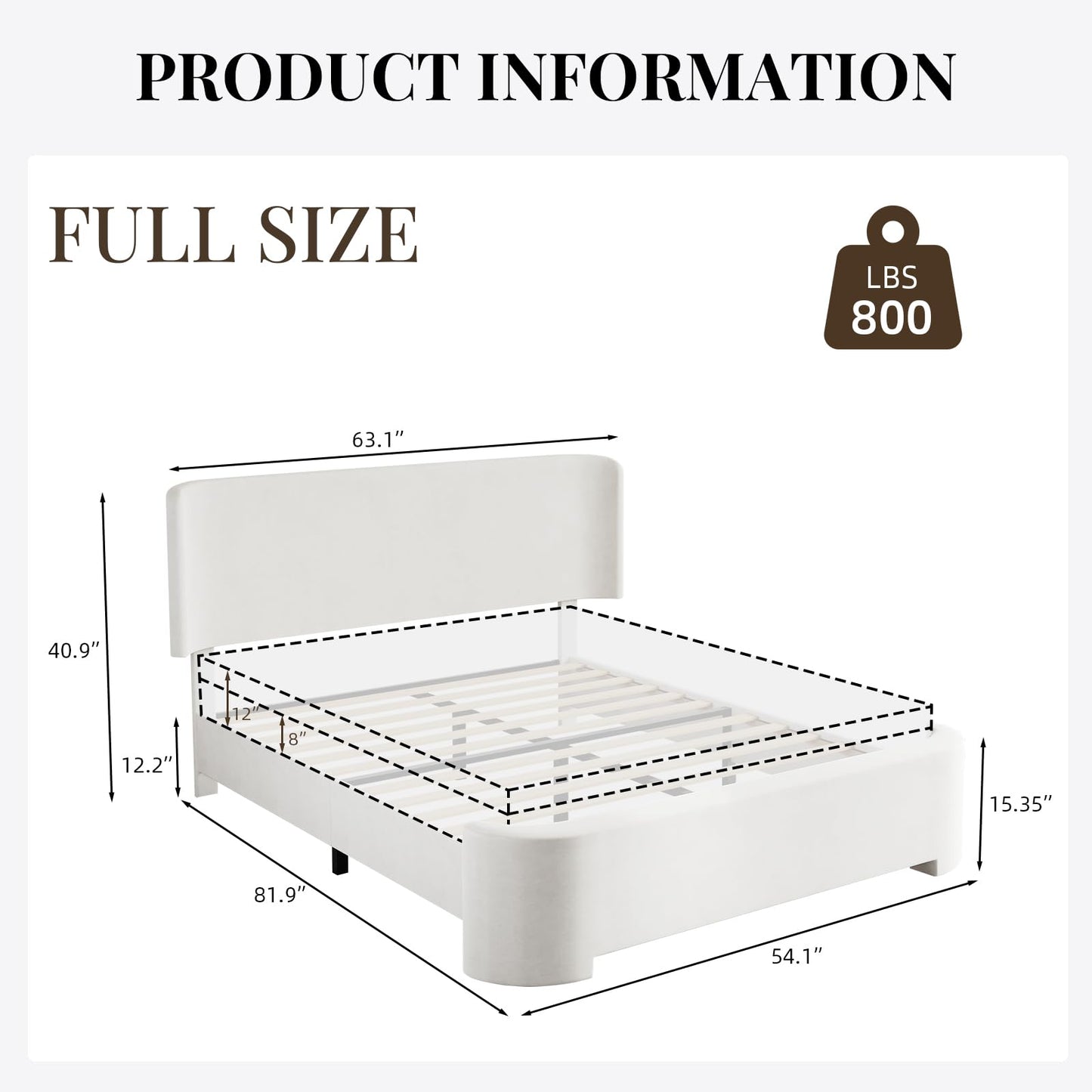 BarnFurin Full Size Bed Frame with Wingback Headboard, Velvet Upholstered Platform Bed with Headboard and Footboard, Quiet & Stable Support, Easy Assembly, No Box Spring Needed, White