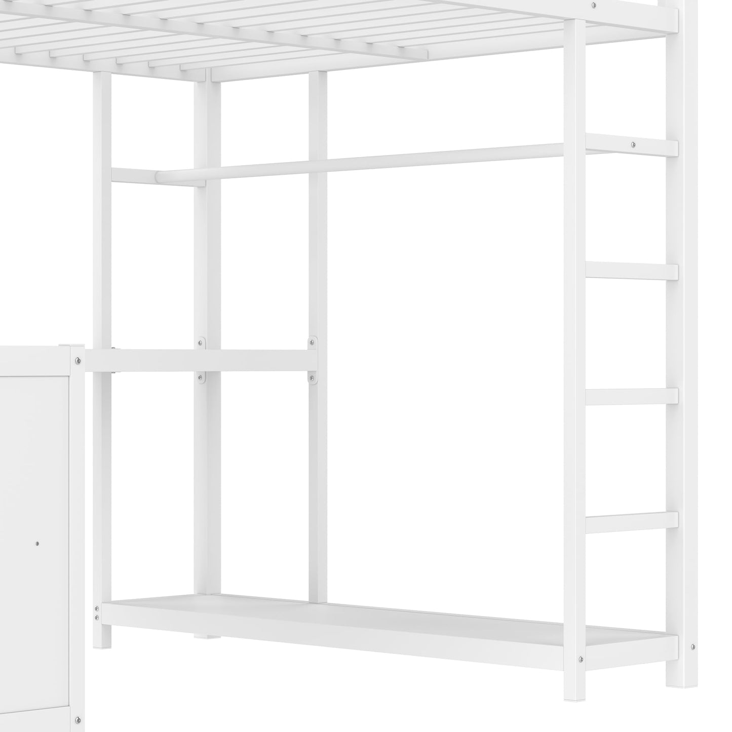 Bellemave Full Size Loft Bed with Desk & Wardrobe, All-in-One Metal Loft Beds Frame with Storage, Space Saving Loft Bed Full Size for Teen, Adult, Apartment, Dorm, White